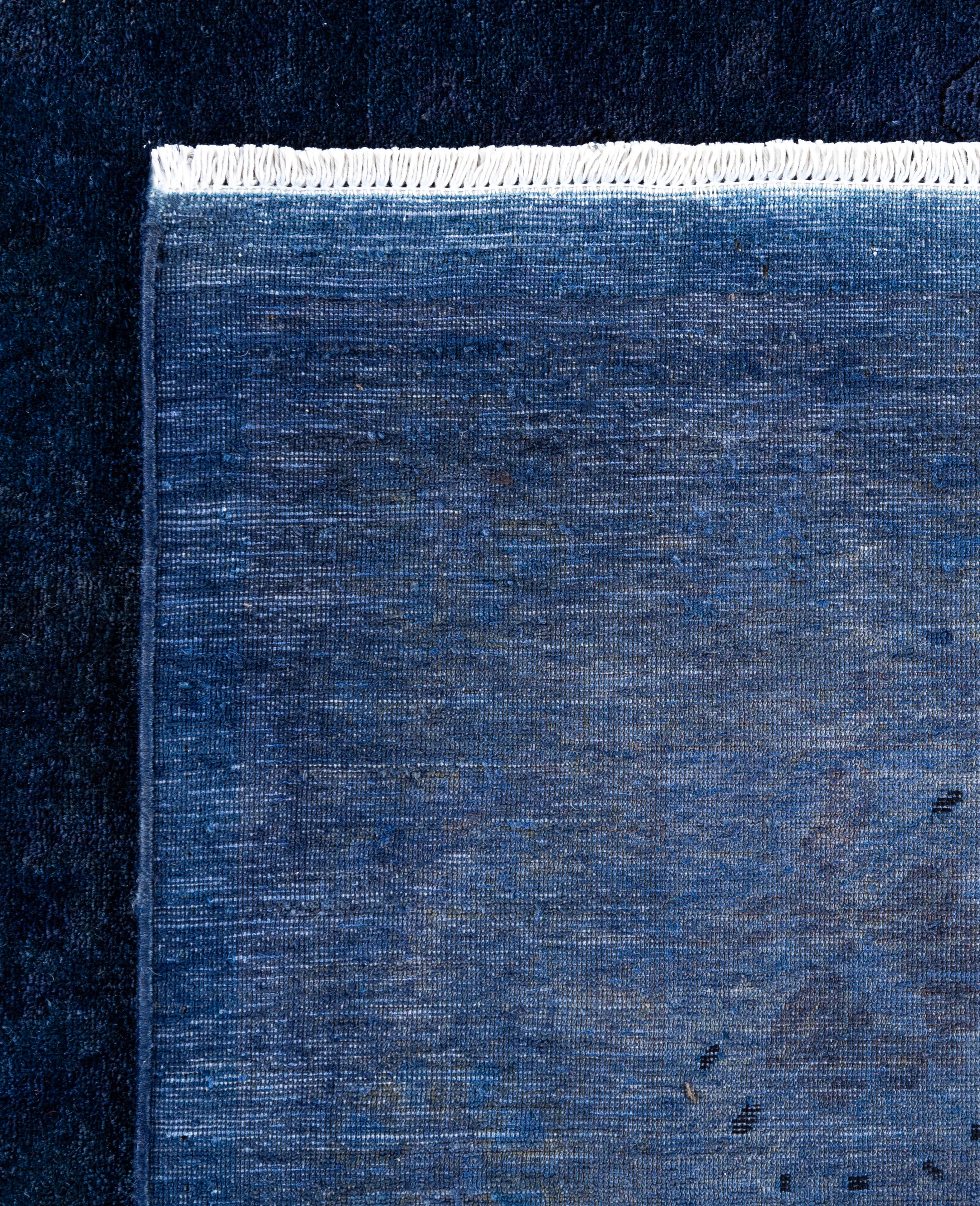 Tappeto quadrato in lana blu Overdyed One-of-a-Kind 7' 10