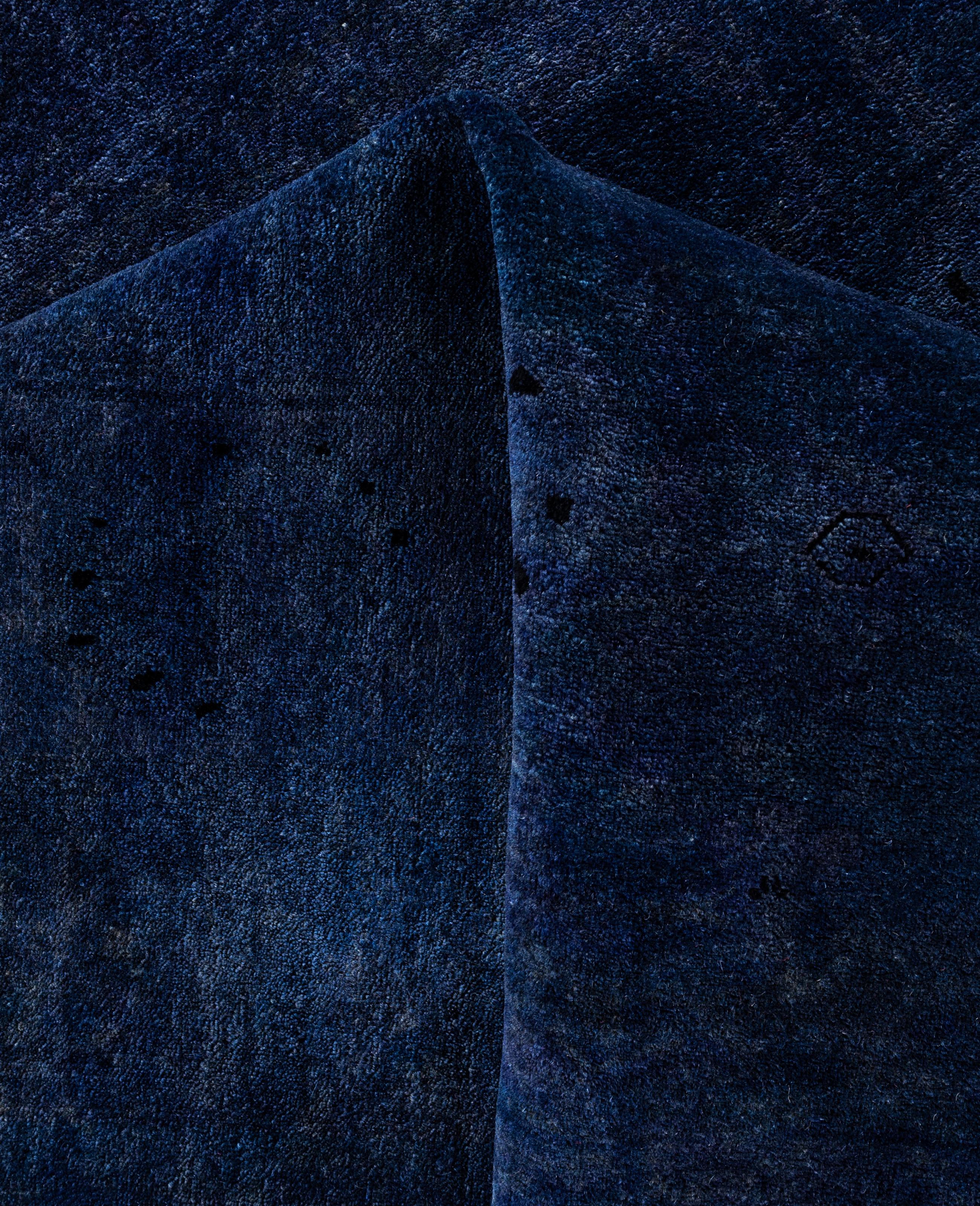Lana Tappeto quadrato in lana blu Overdyed One-of-a-Kind 7' 10