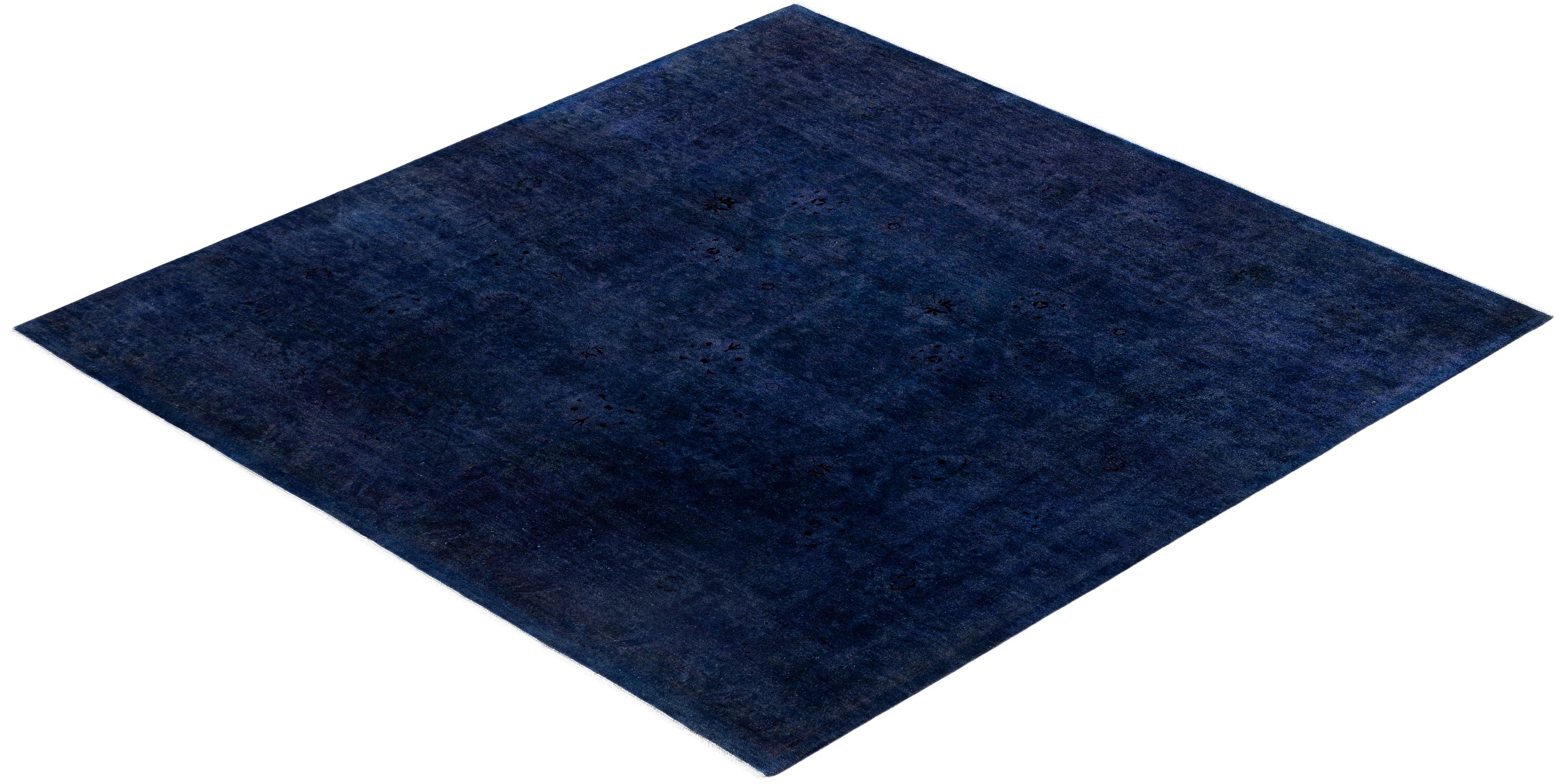 Tappeto quadrato in lana blu Overdyed One-of-a-Kind 7' 10