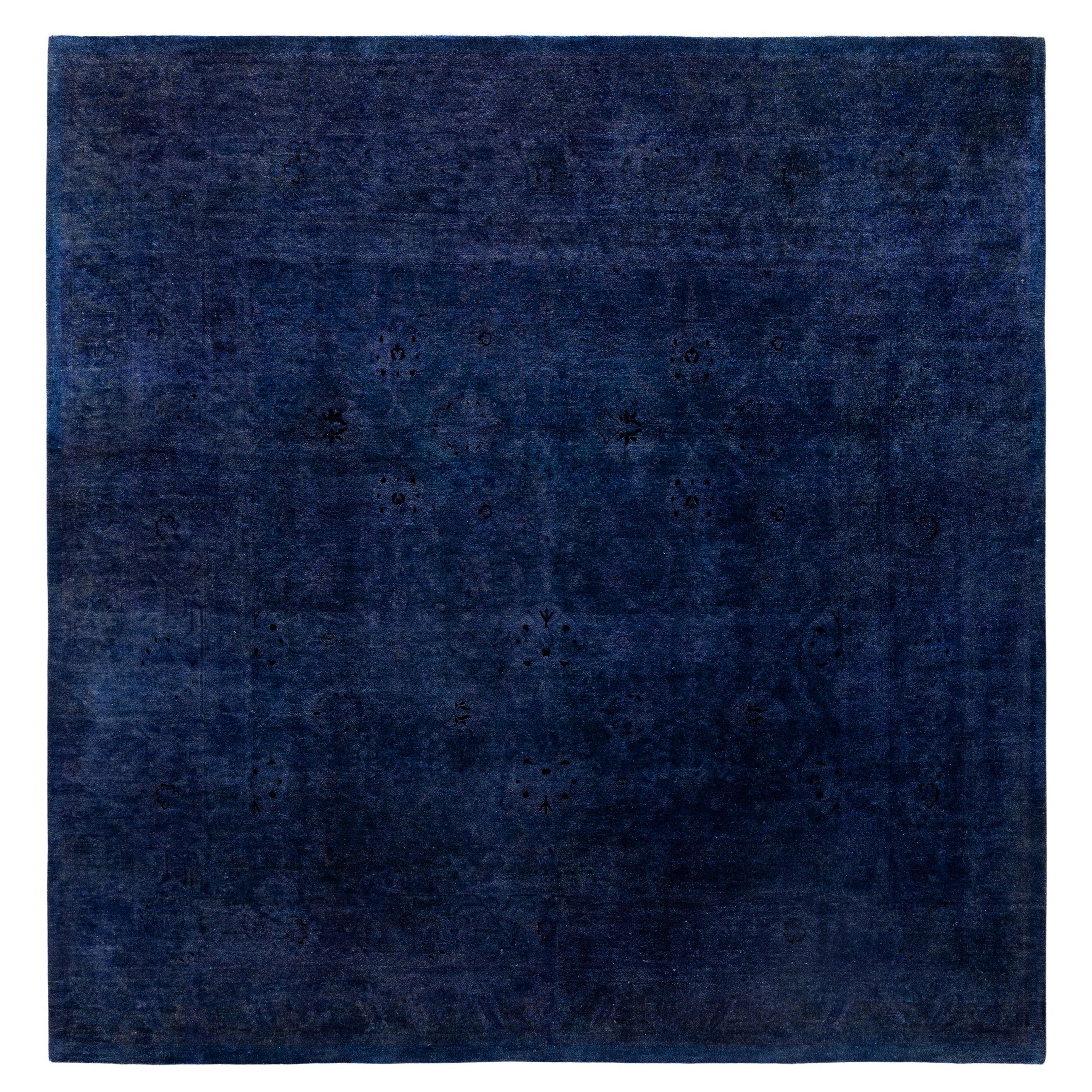 Tappeto quadrato in lana blu Overdyed One-of-a-Kind 7' 10" x 8' 1" in vendita