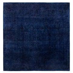 Tappeto quadrato in lana blu Overdyed One-of-a-Kind 7' 10" x 8' 1"