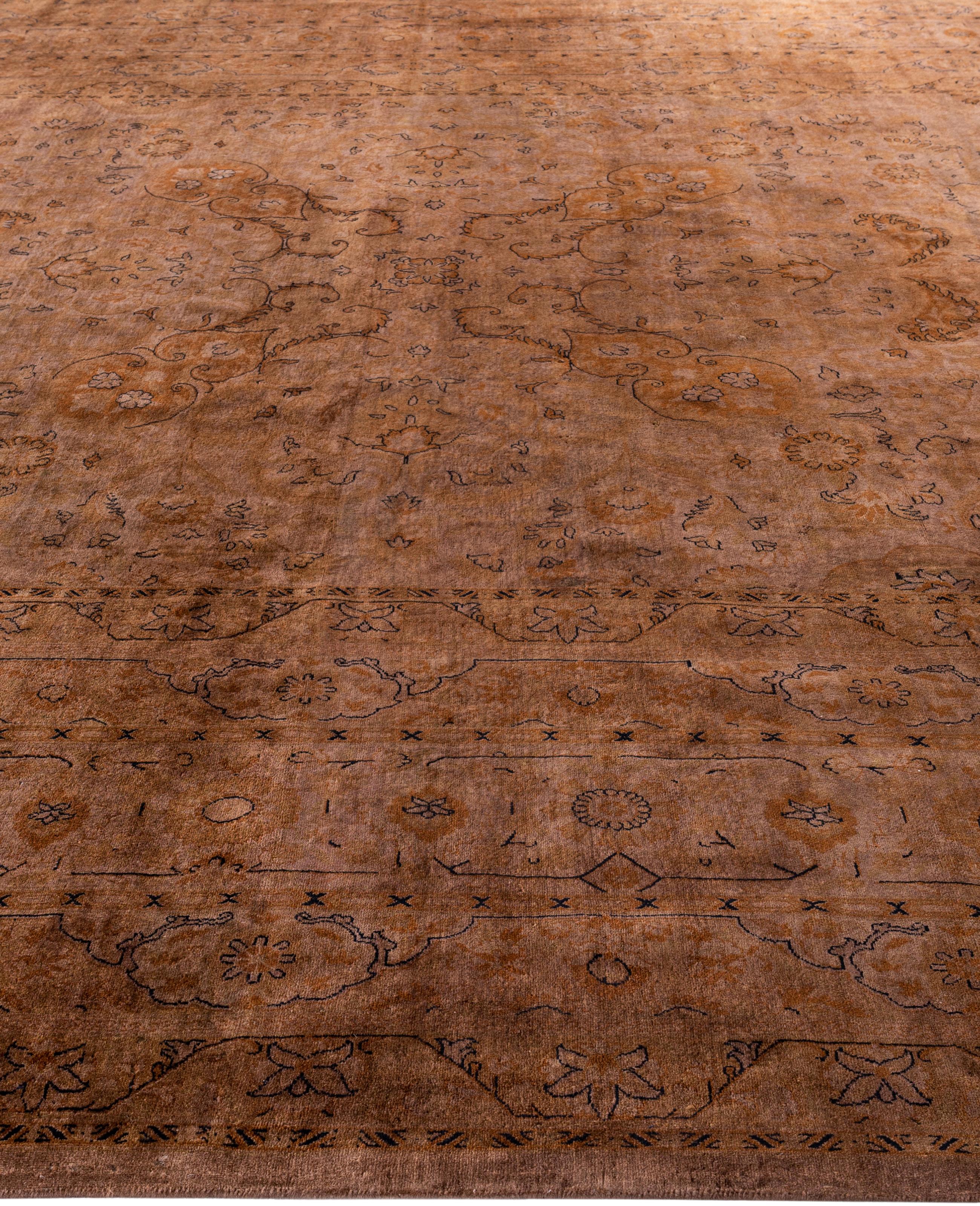 Annodato a mano Tappeto marrone in lana Overdyed One of a-Kind 10' 1
