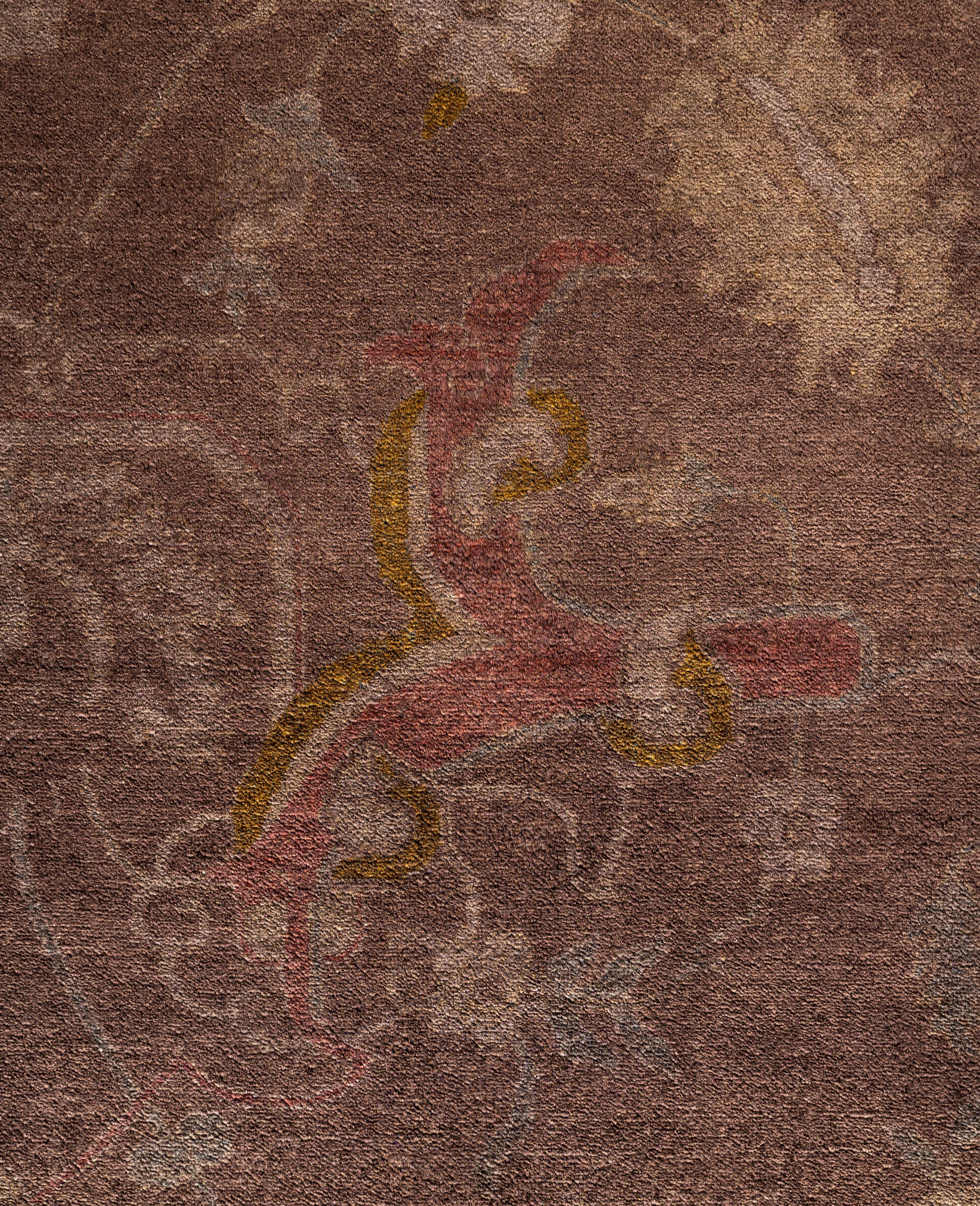 Pakistani Overdyed One-of-a-Kind Wool Brown Area Rug 11' 10