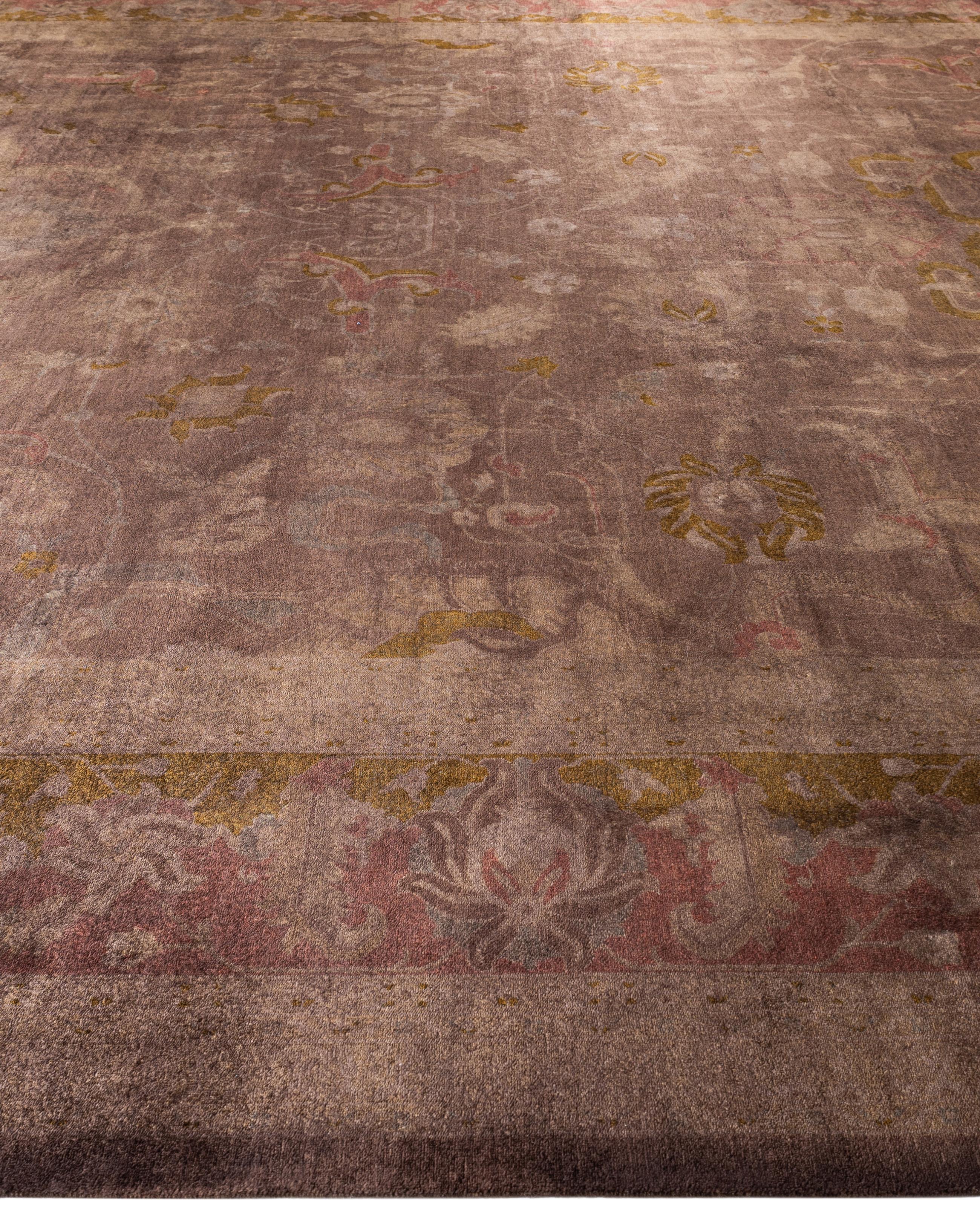 Hand-Knotted Overdyed One-of-a-Kind Wool Brown Area Rug 11' 10
