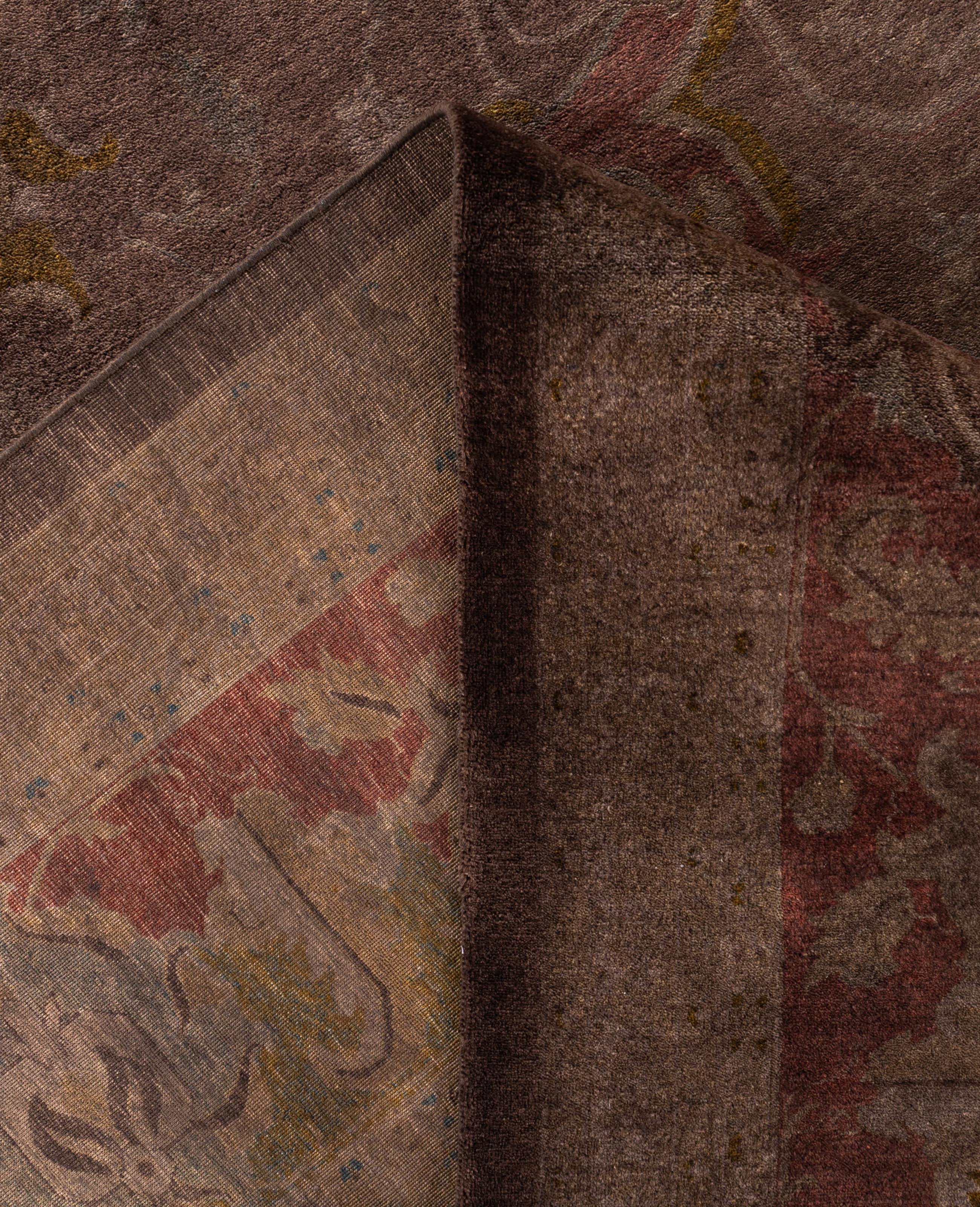 Contemporary Overdyed One-of-a-Kind Wool Brown Area Rug 11' 10