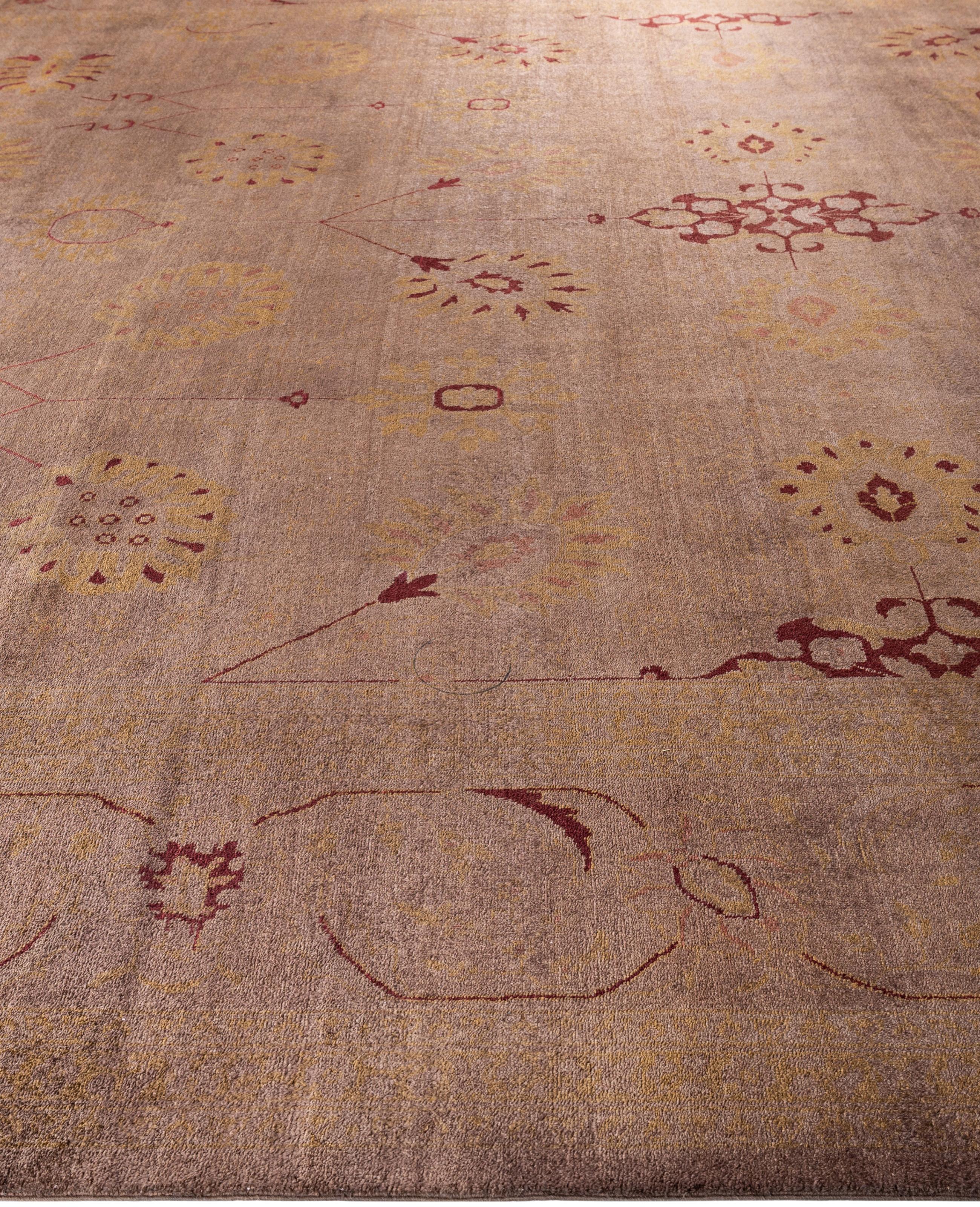 Hand-Knotted Overdyed One-of-a-Kind Wool Brown Area Rug 11' 10