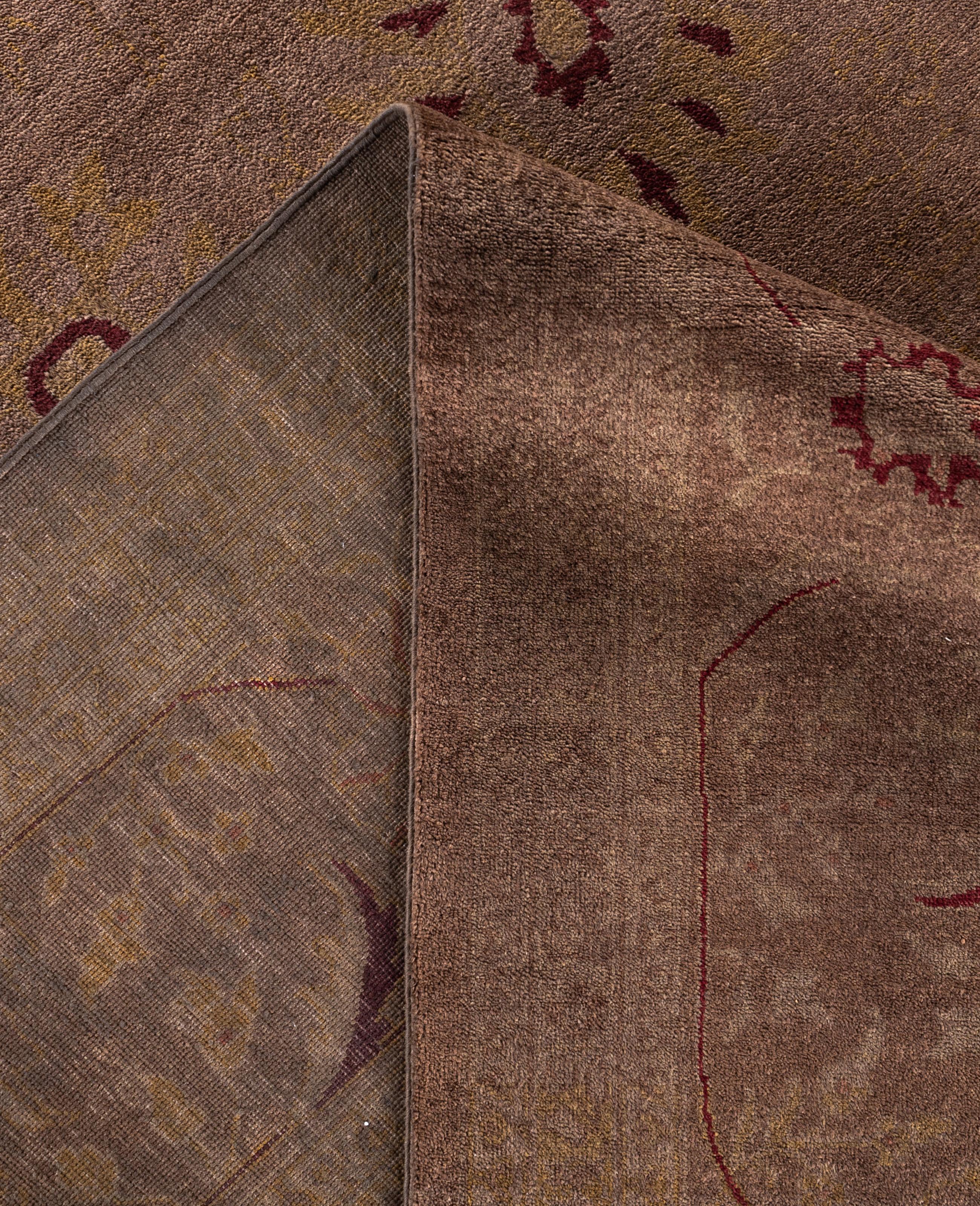 Contemporary Overdyed One-of-a-Kind Wool Brown Area Rug 11' 10