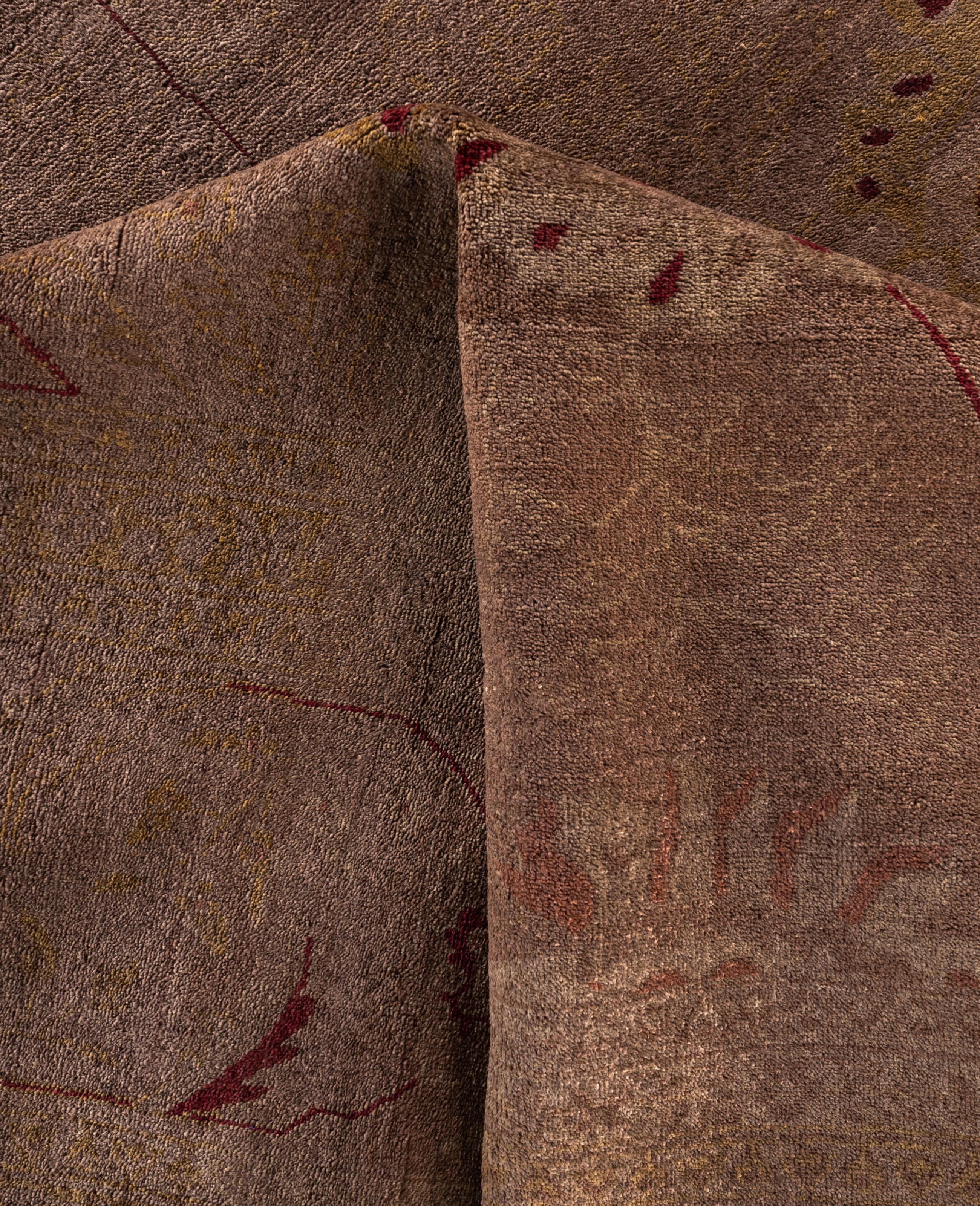 Overdyed One-of-a-Kind Wool Brown Area Rug 11' 10
