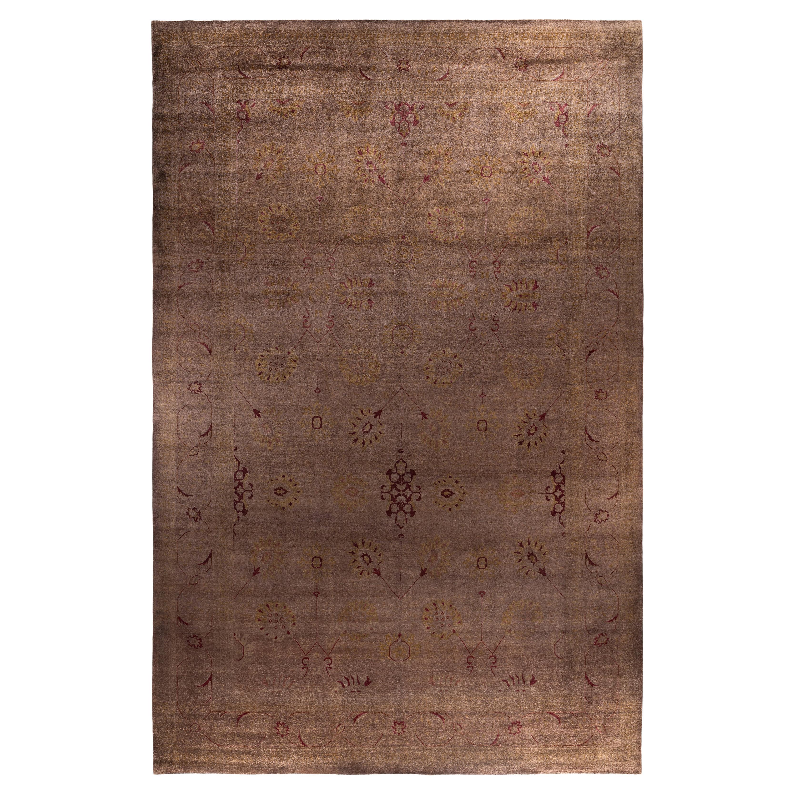 Overdyed One-of-a-Kind Wool Brown Area Rug 11' 10" x 18' 5" For Sale
