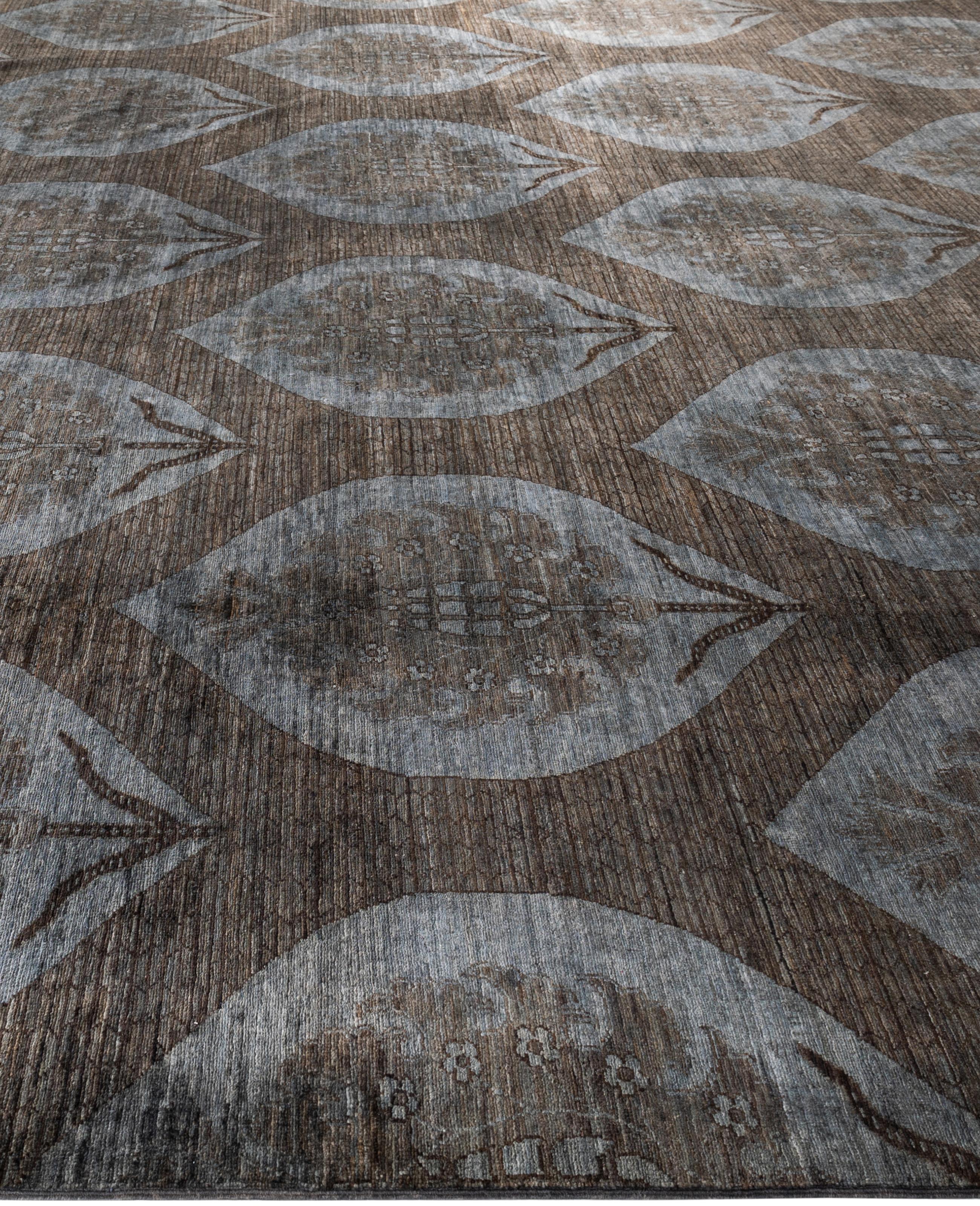 Hand-Knotted Overdyed One-of-a-Kind Wool Brown Area Rug 11' 9
