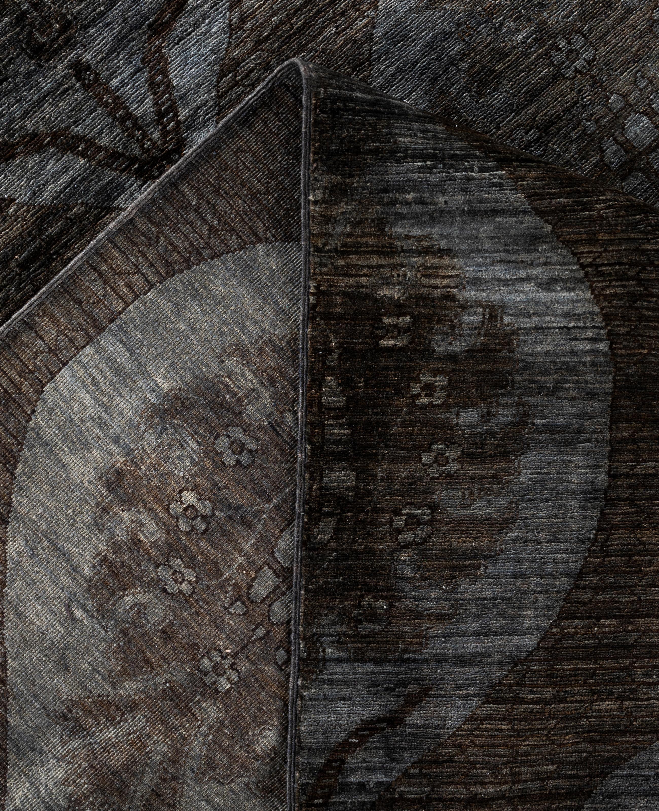 Contemporary Overdyed One-of-a-Kind Wool Brown Area Rug 11' 9