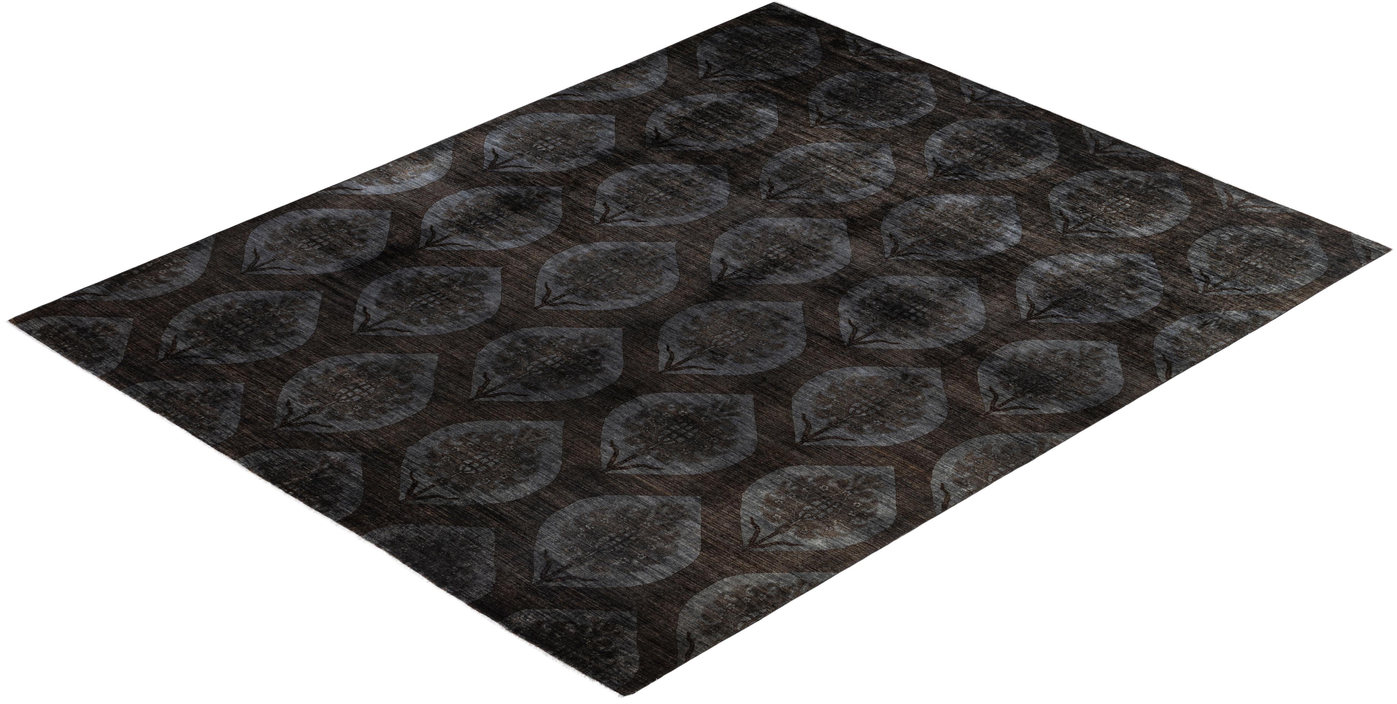 Overdyed One-of-a-Kind Wool Brown Area Rug 11' 9