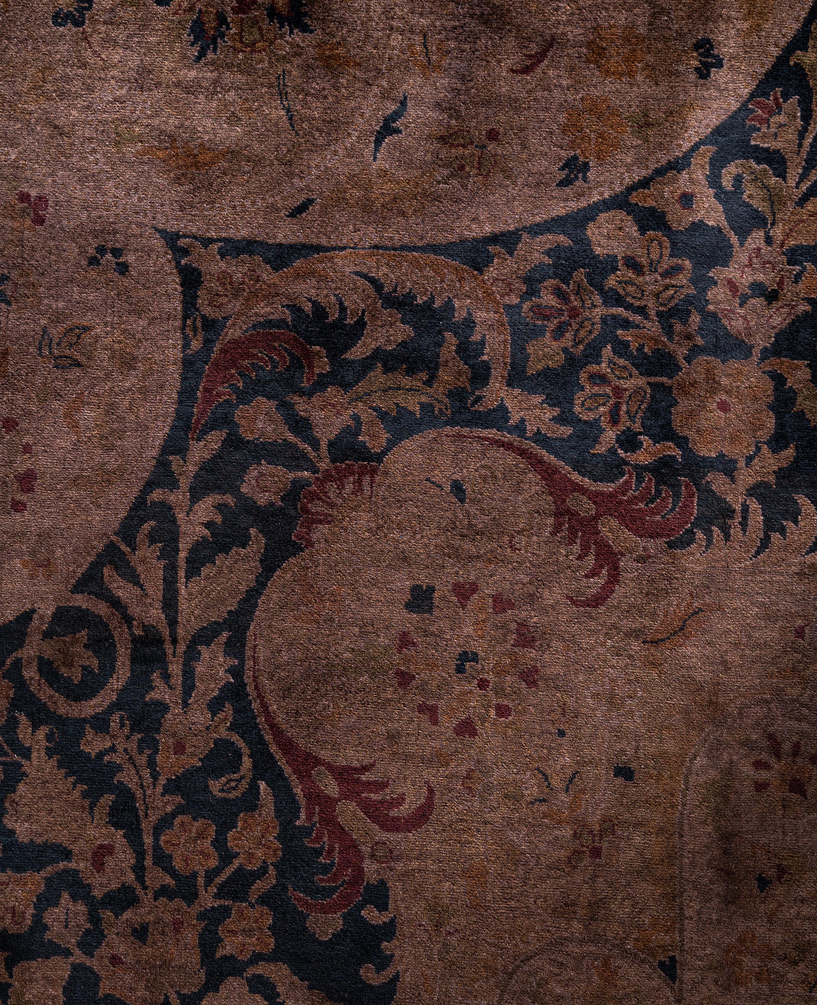 Pakistano Tappeto marrone in lana Overdyed One-of-a-Kind 12' 1