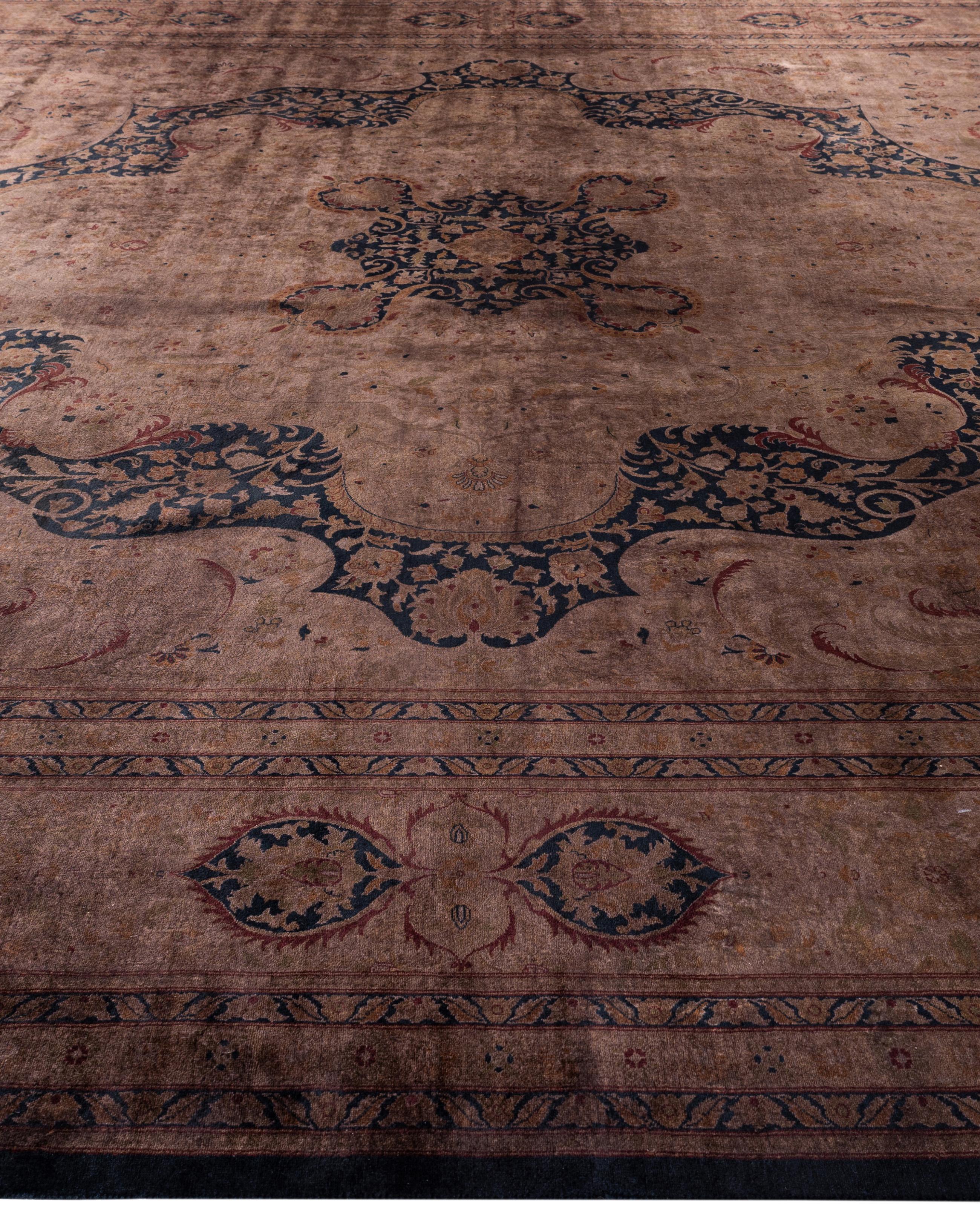 Annodato a mano Tappeto marrone in lana Overdyed One-of-a-Kind 12' 1