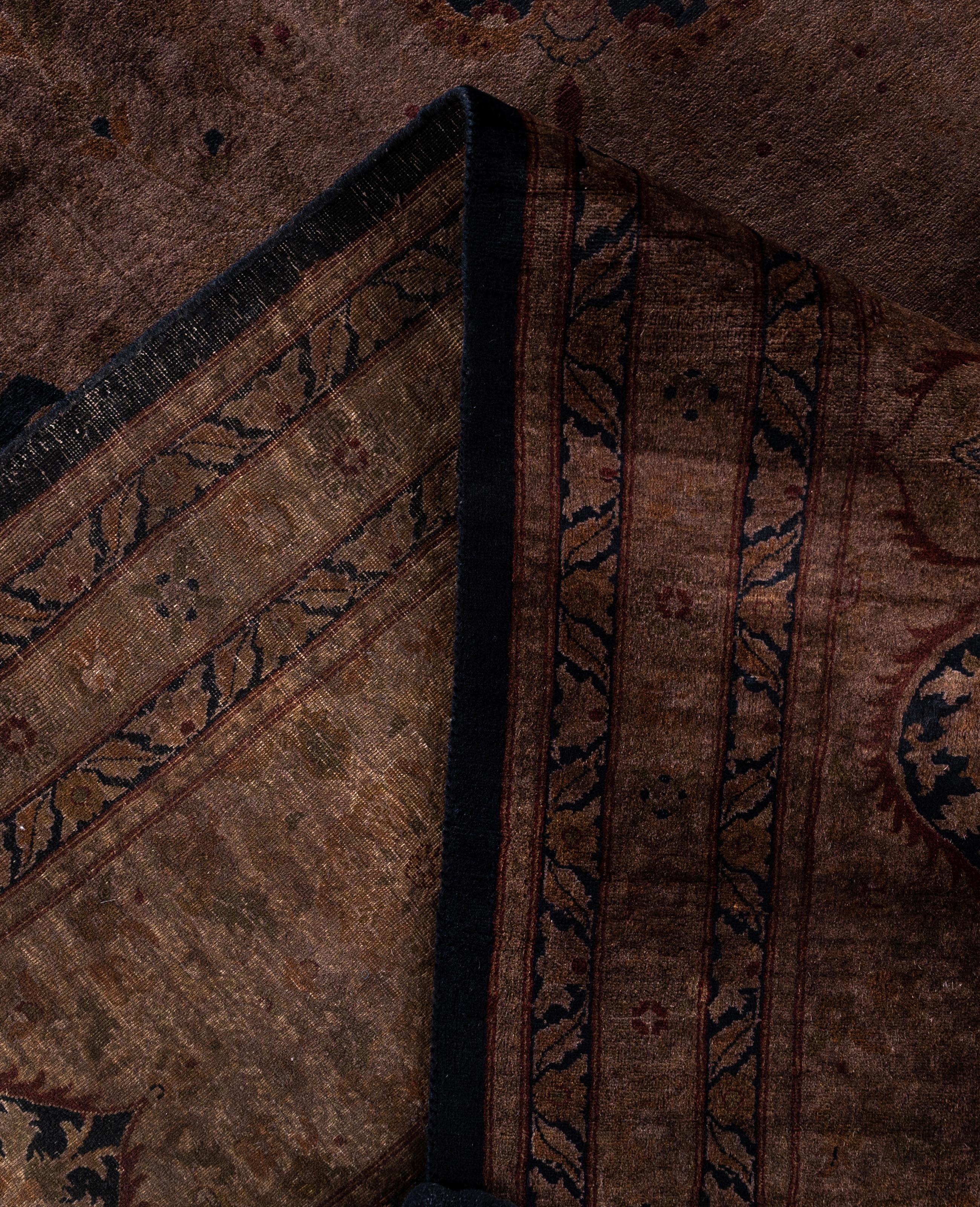 XXI secolo e contemporaneo Tappeto marrone in lana Overdyed One-of-a-Kind 12' 1