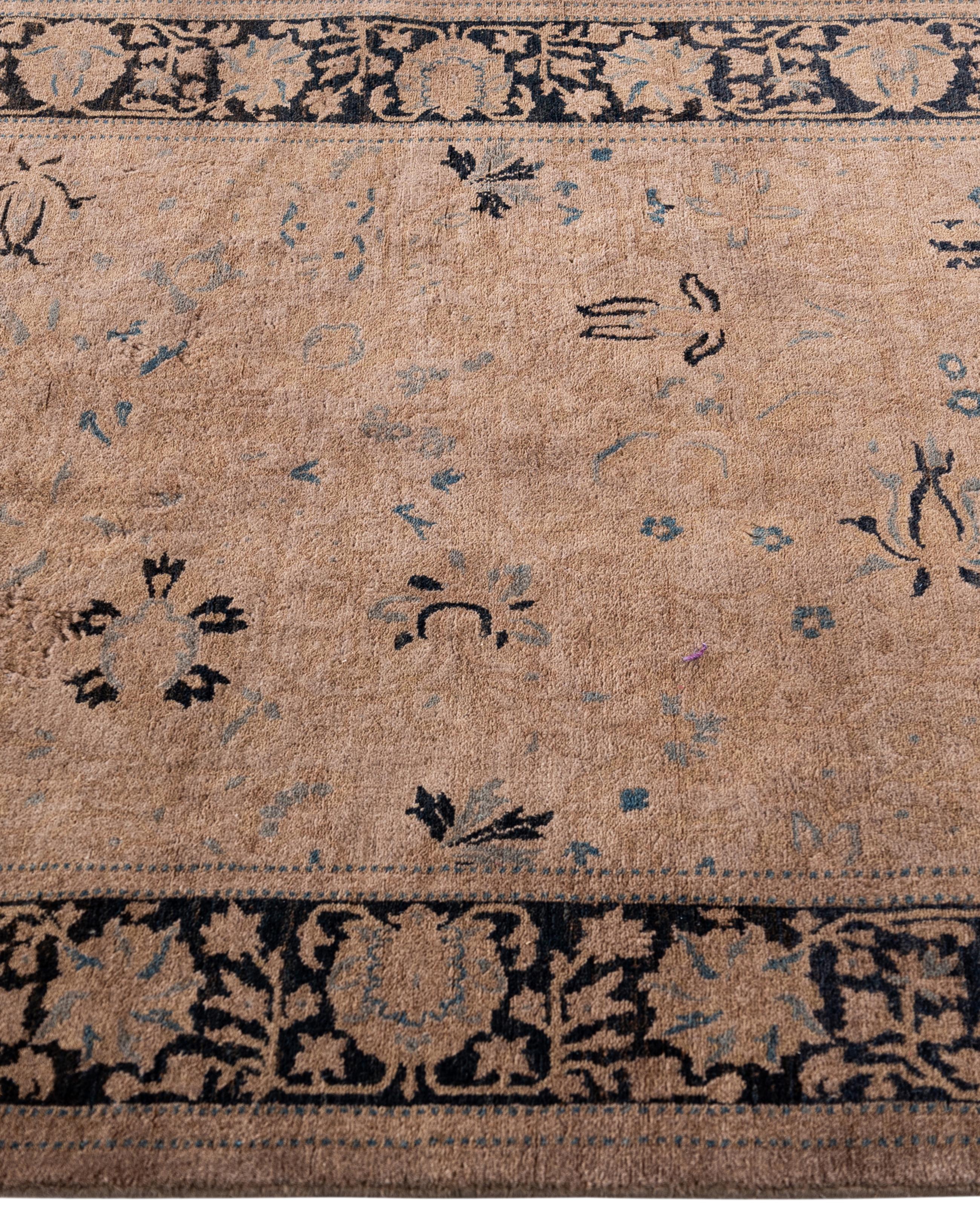Annodato a mano Tappeto marrone in lana Overdyed One of a-Kind 3' 1