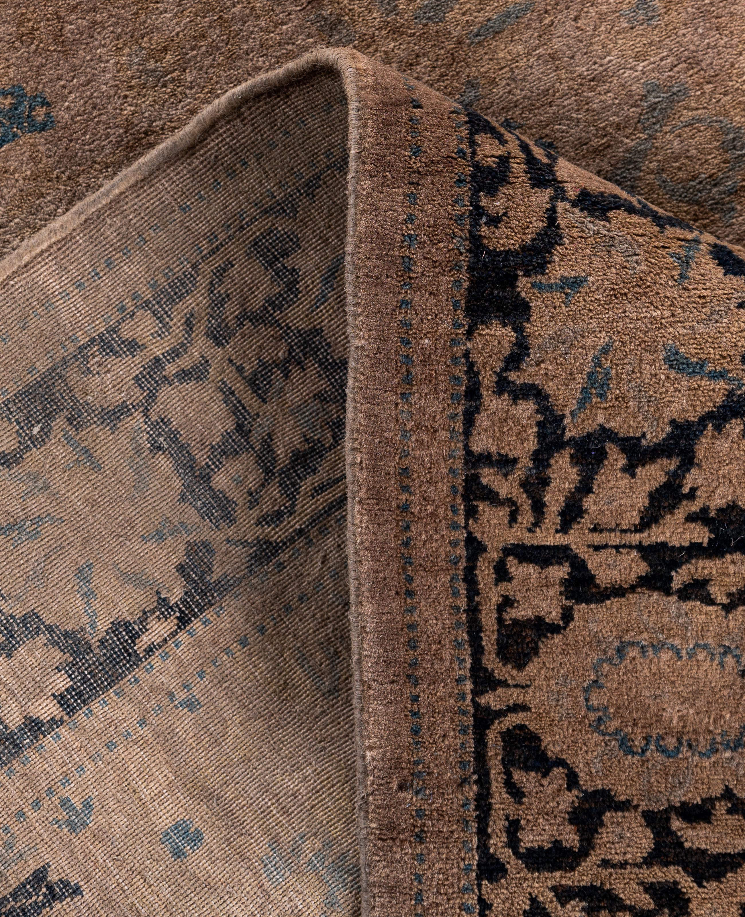 XXI secolo e contemporaneo Tappeto marrone in lana Overdyed One of a-Kind 3' 1