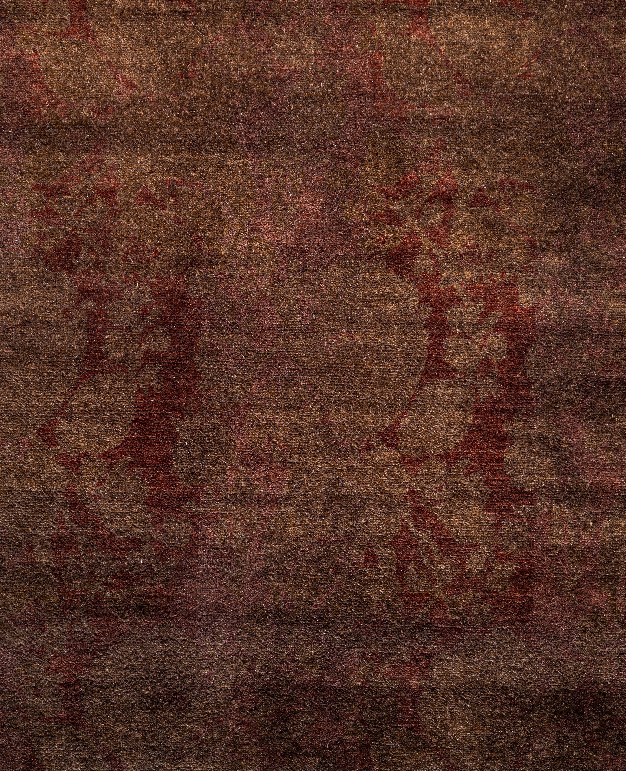 Pakistanais Tapis de sol en laine marron Overdyed One-of-a-Kind 4' 2