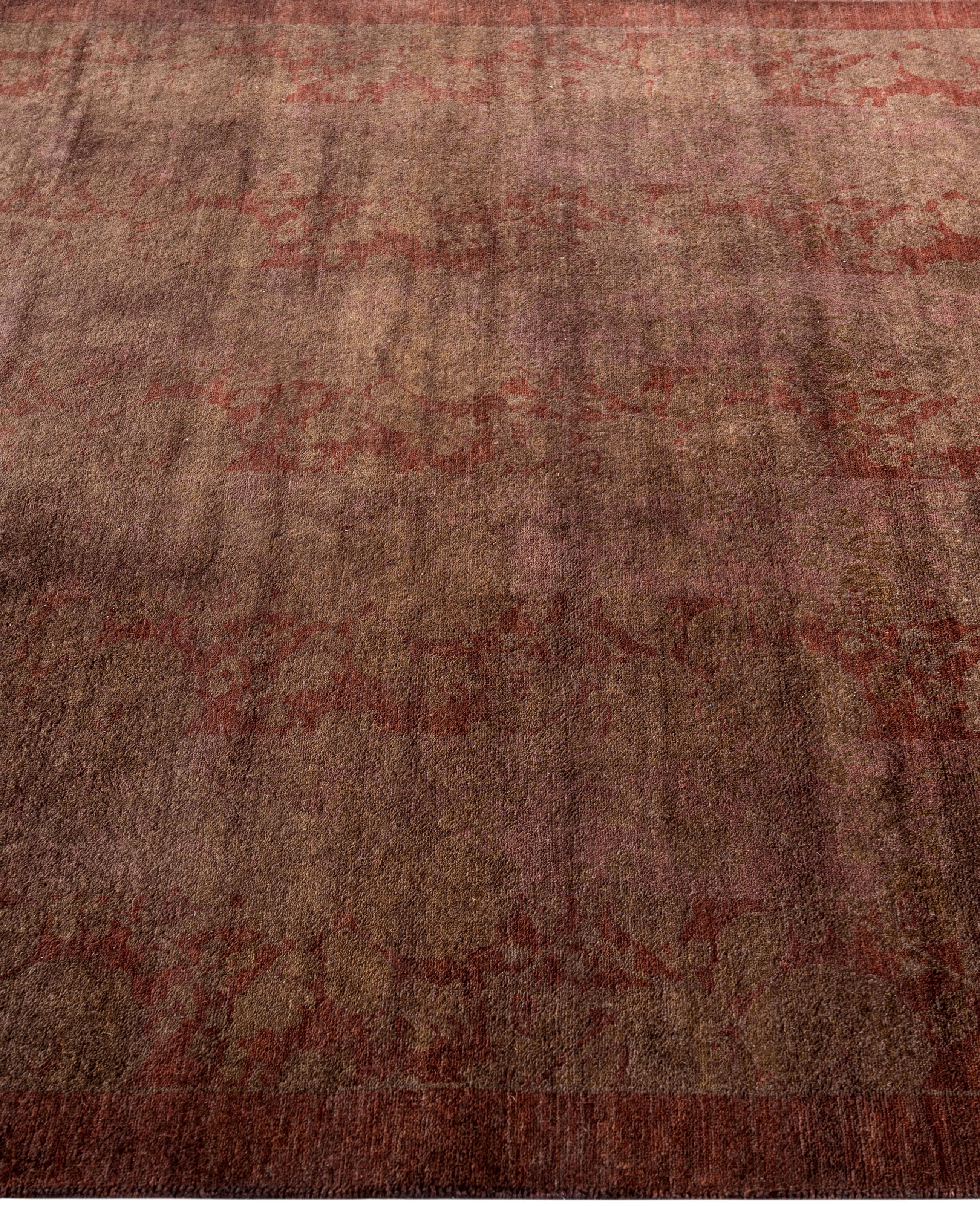 Noué à la main Tapis de sol en laine marron Overdyed One-of-a-Kind 4' 2