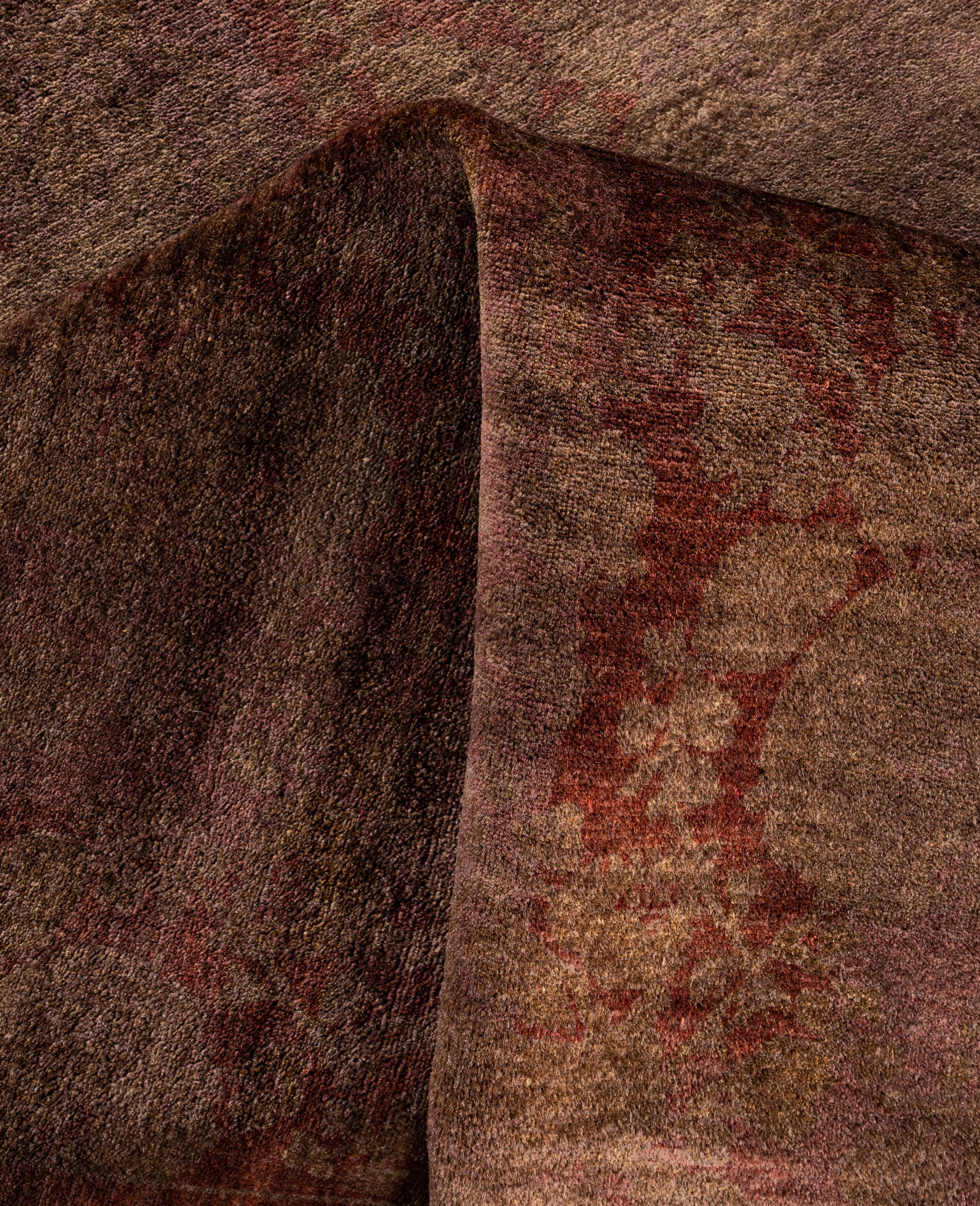 Laine Tapis de sol en laine marron Overdyed One-of-a-Kind 4' 2