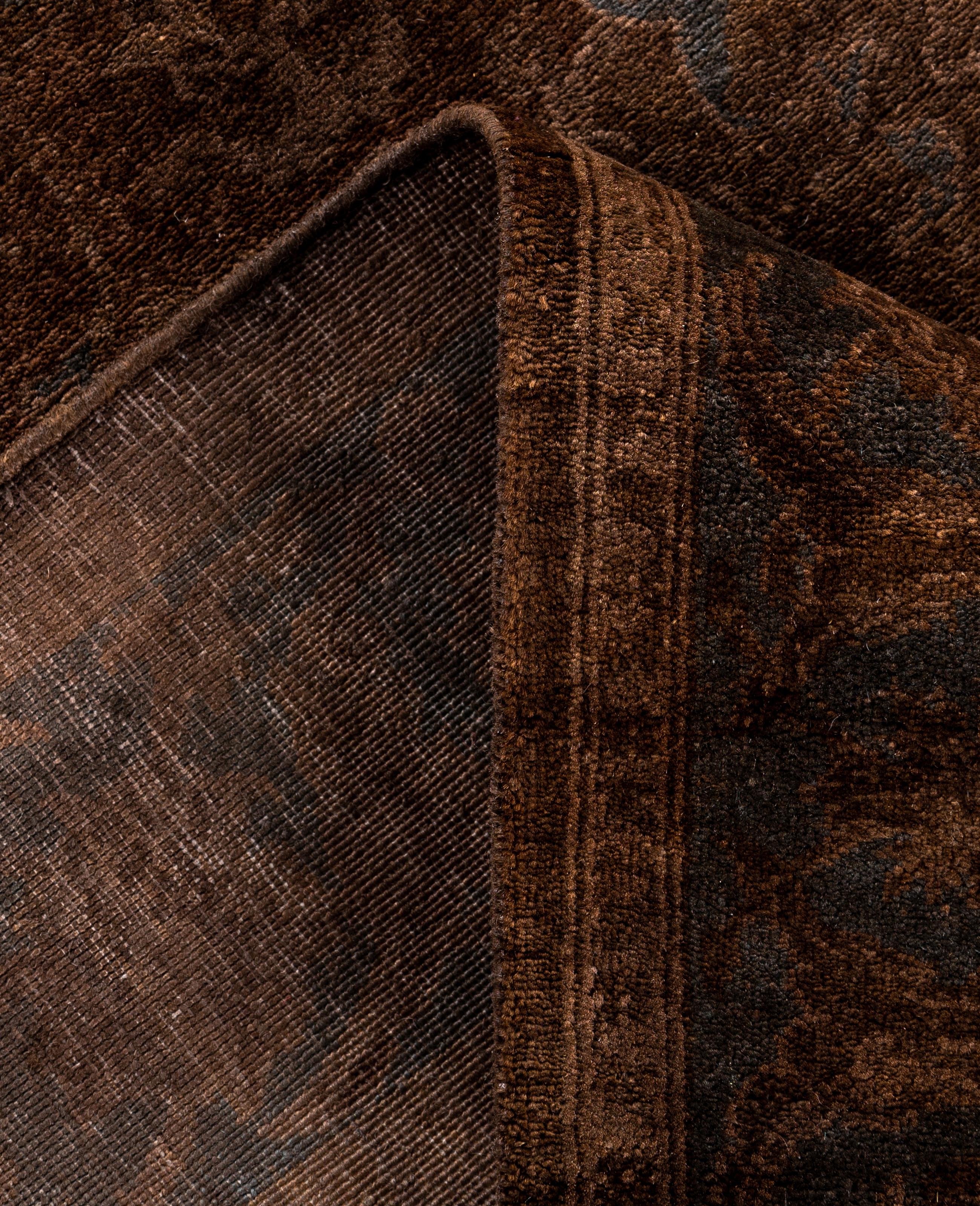 XXI secolo e contemporaneo Tappeto marrone in lana unico Overdyed 4' 2