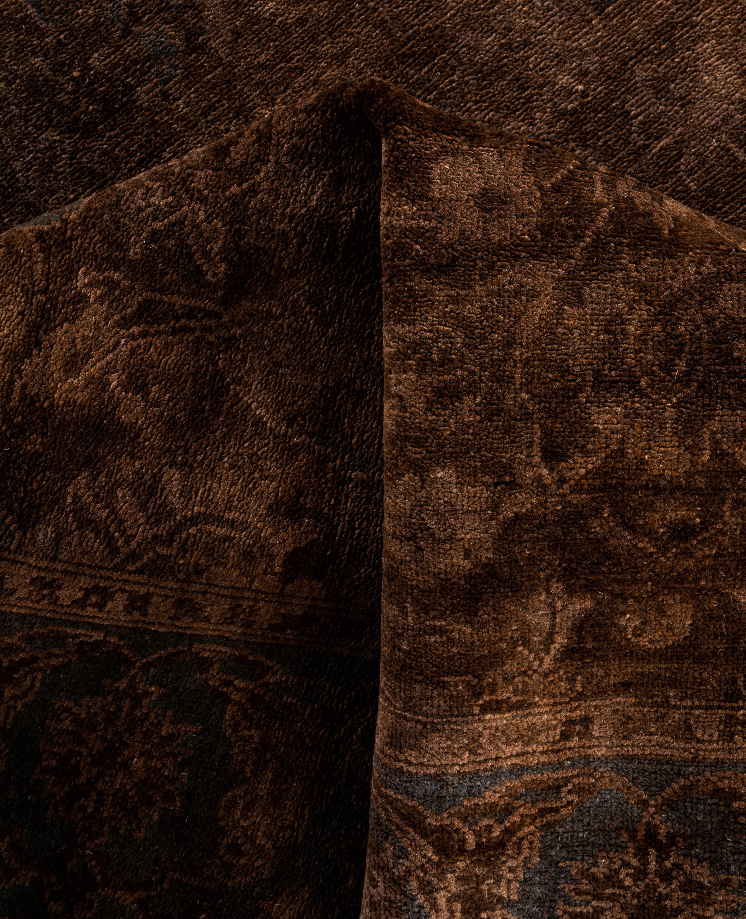Lana Tappeto marrone in lana unico Overdyed 4' 2