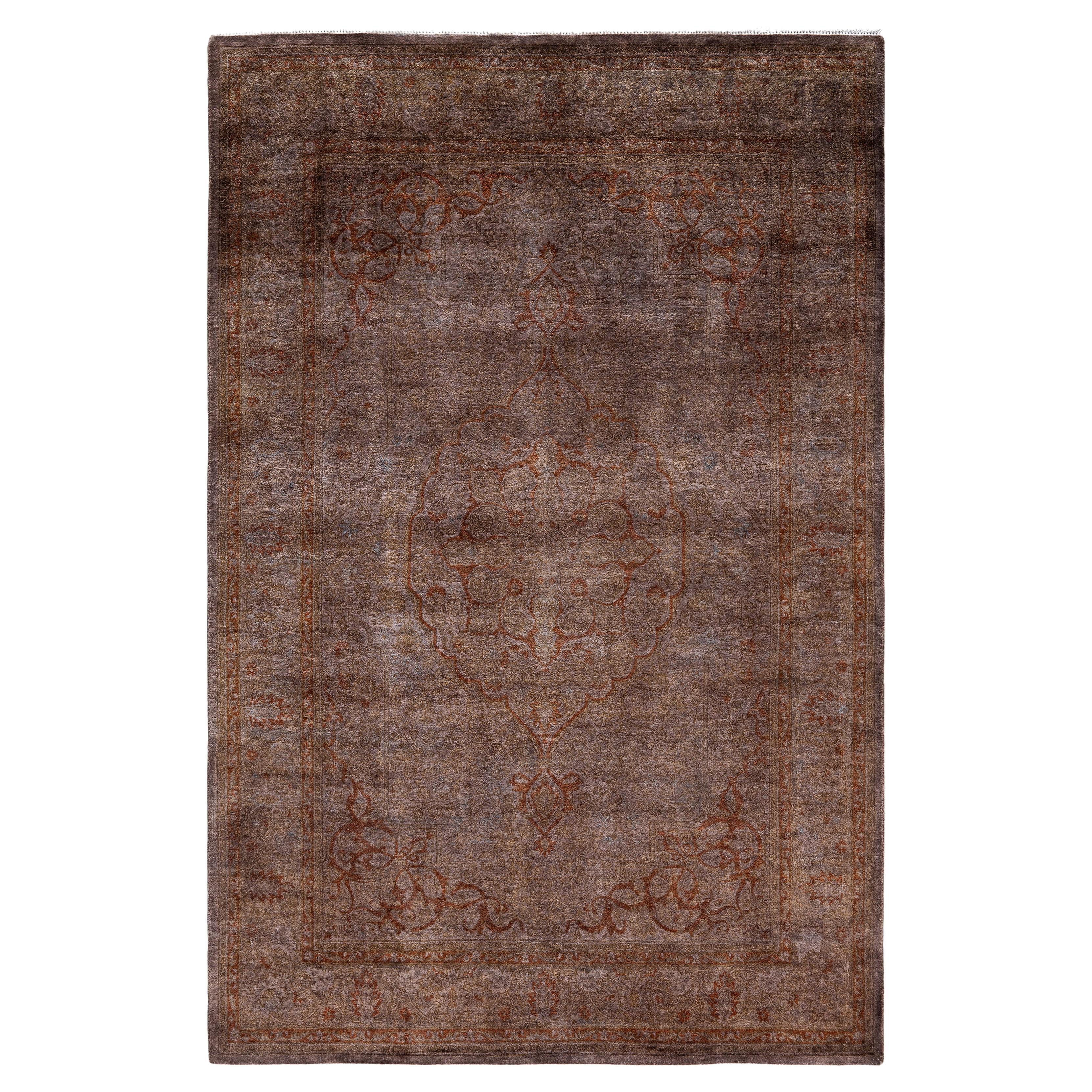 Alfombra de lana Overdyed Única Marrón 4' 8" x 7' 1"