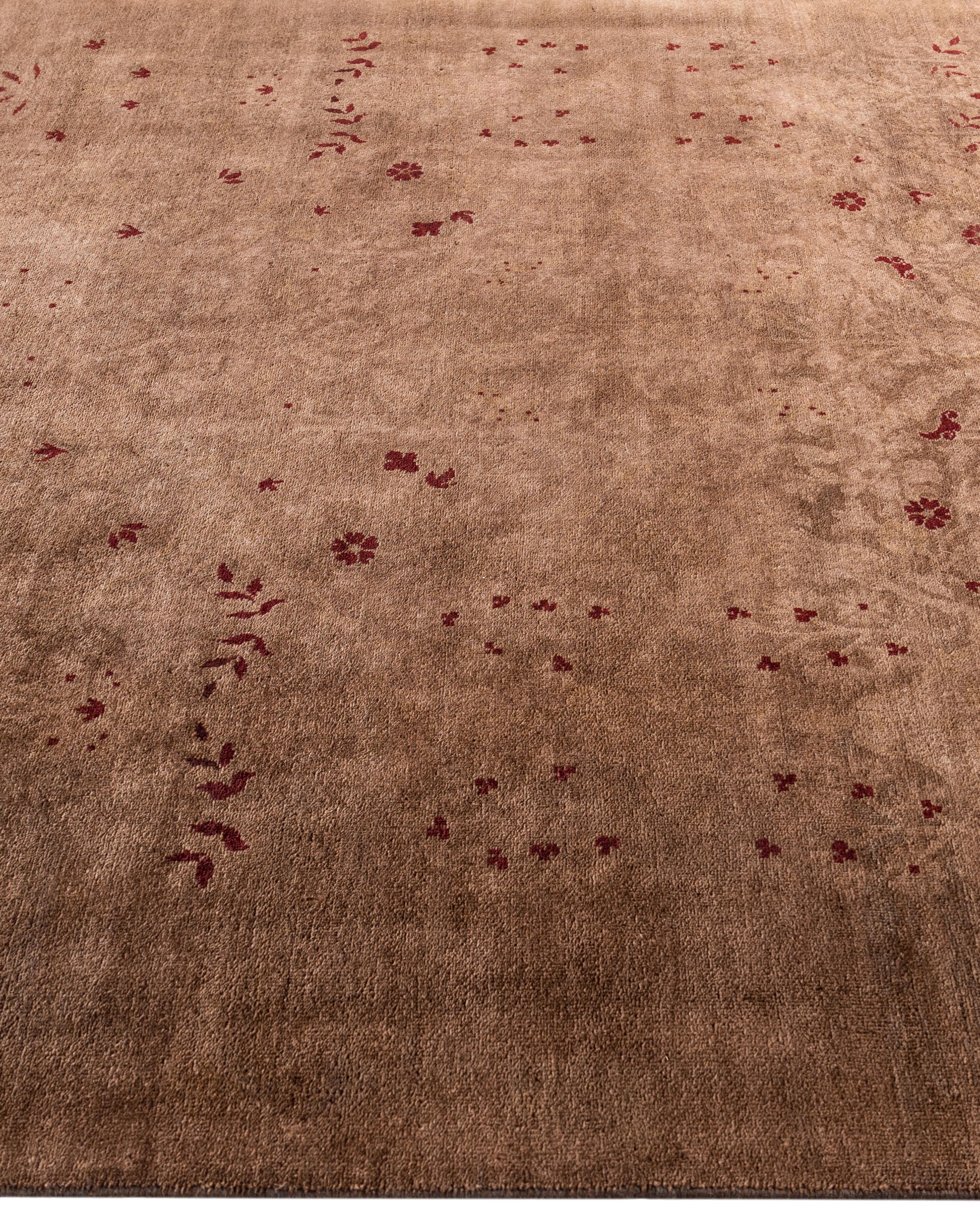 Noué à la main Tapis de sol en laine marron surteint, unique en son genre 6' 1