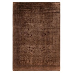 Tapis de sol en laine marron surteint, unique en son genre 6' 1" x 8' 9"