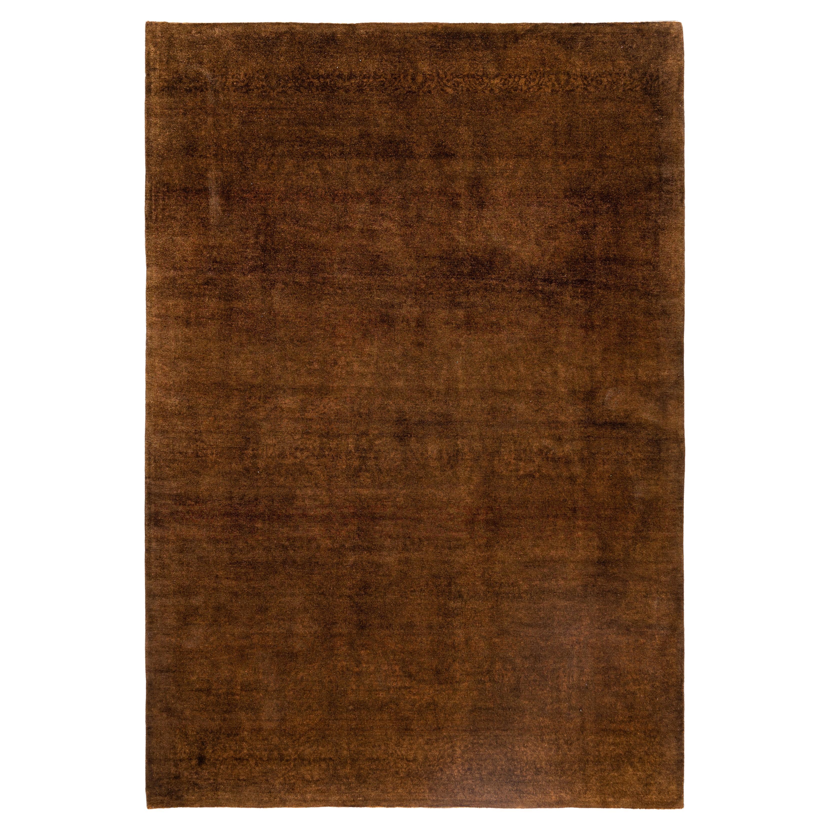 Overdyed Einzigartige Wolle Braun Bereich Teppich 6' 1" x 9' 1" im Angebot