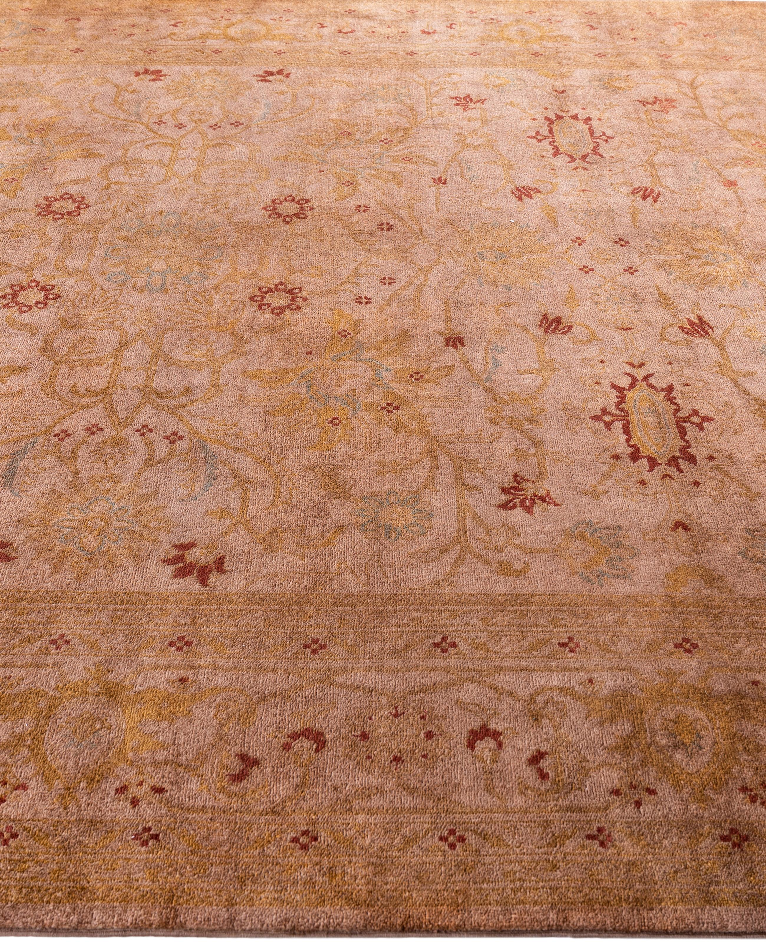 Noué à la main Tapis de sol en laine marron surteint, unique en son genre 8' 1