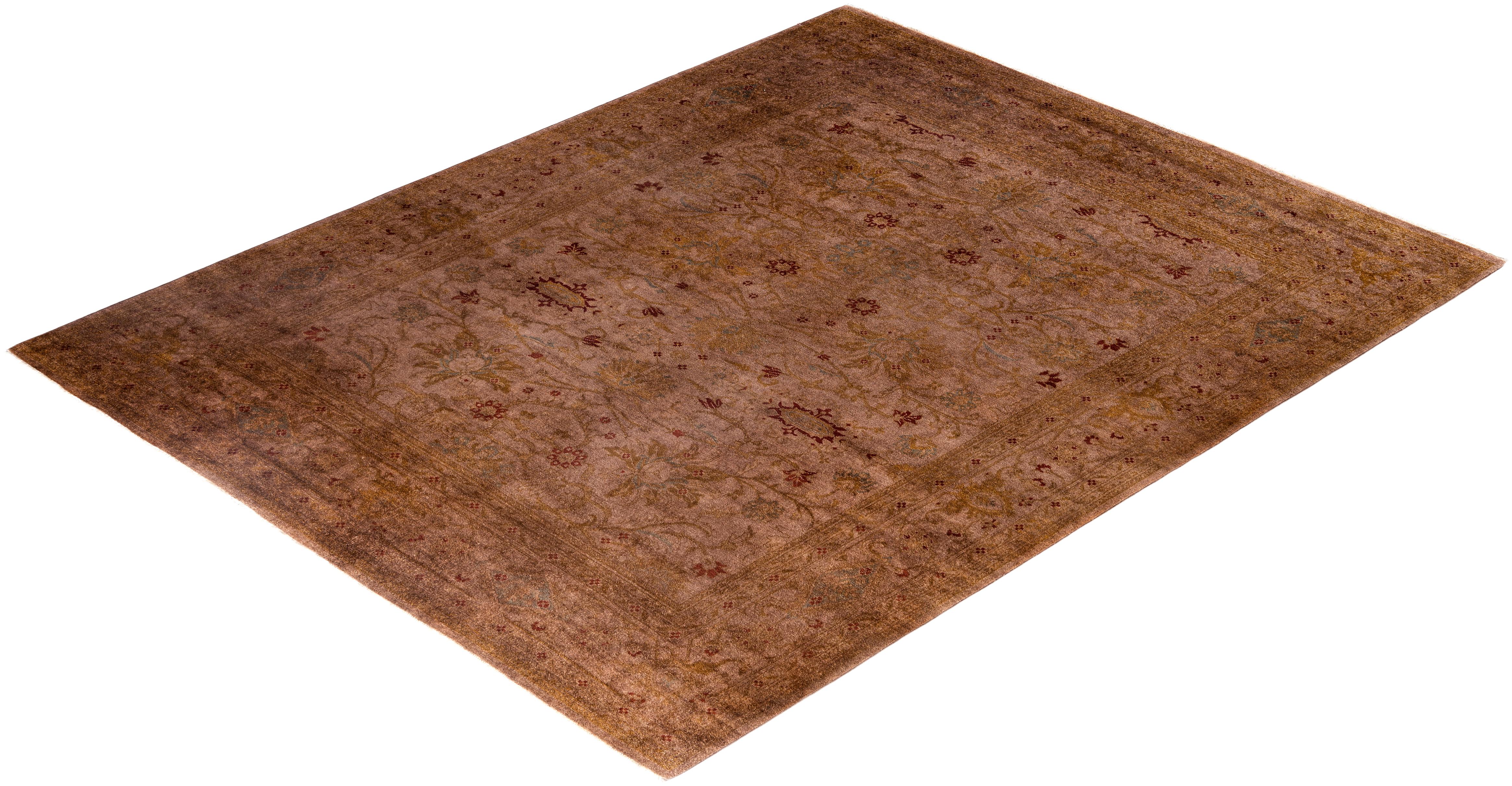 Tapis de sol en laine marron surteint, unique en son genre 8' 1