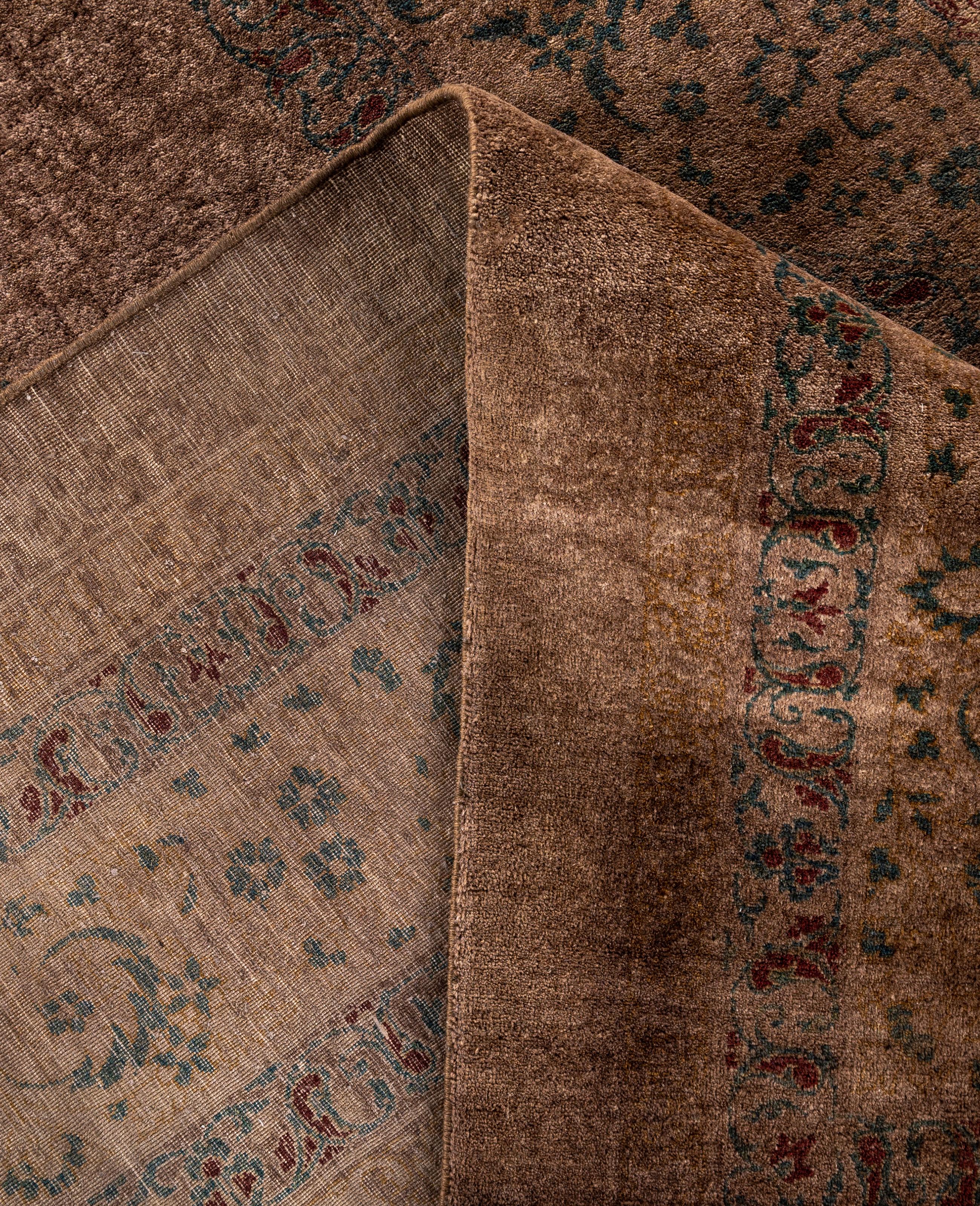 Contemporary Overdyed One-of-a-Kind Wool Brown Area Rug 9' 3