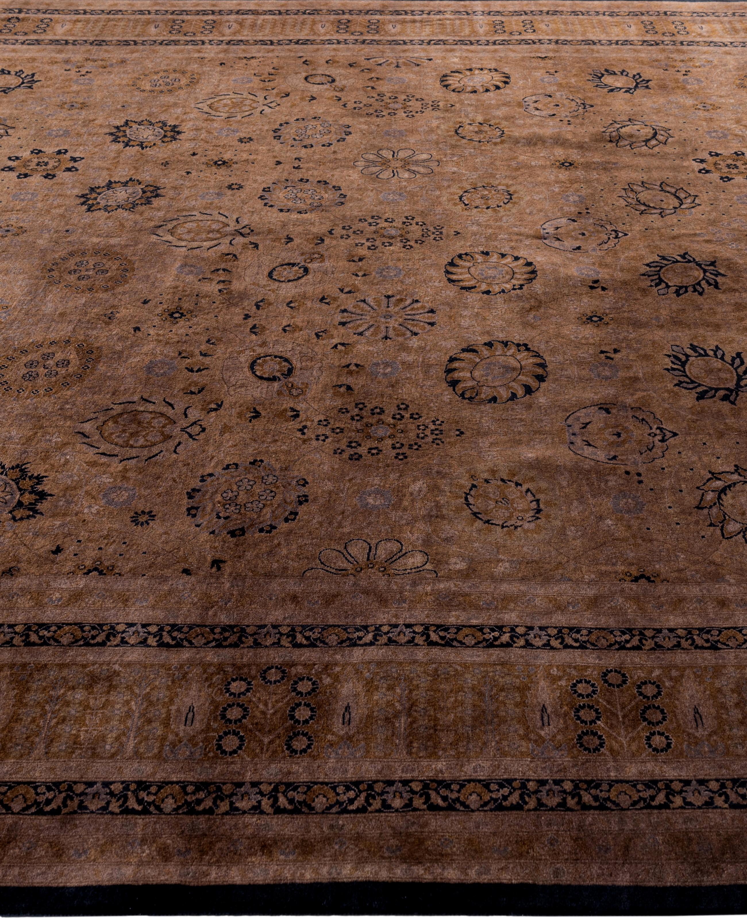 Noué à la main Tapis de sol en laine marron Overdyed One-of-a-Kind 9' 3