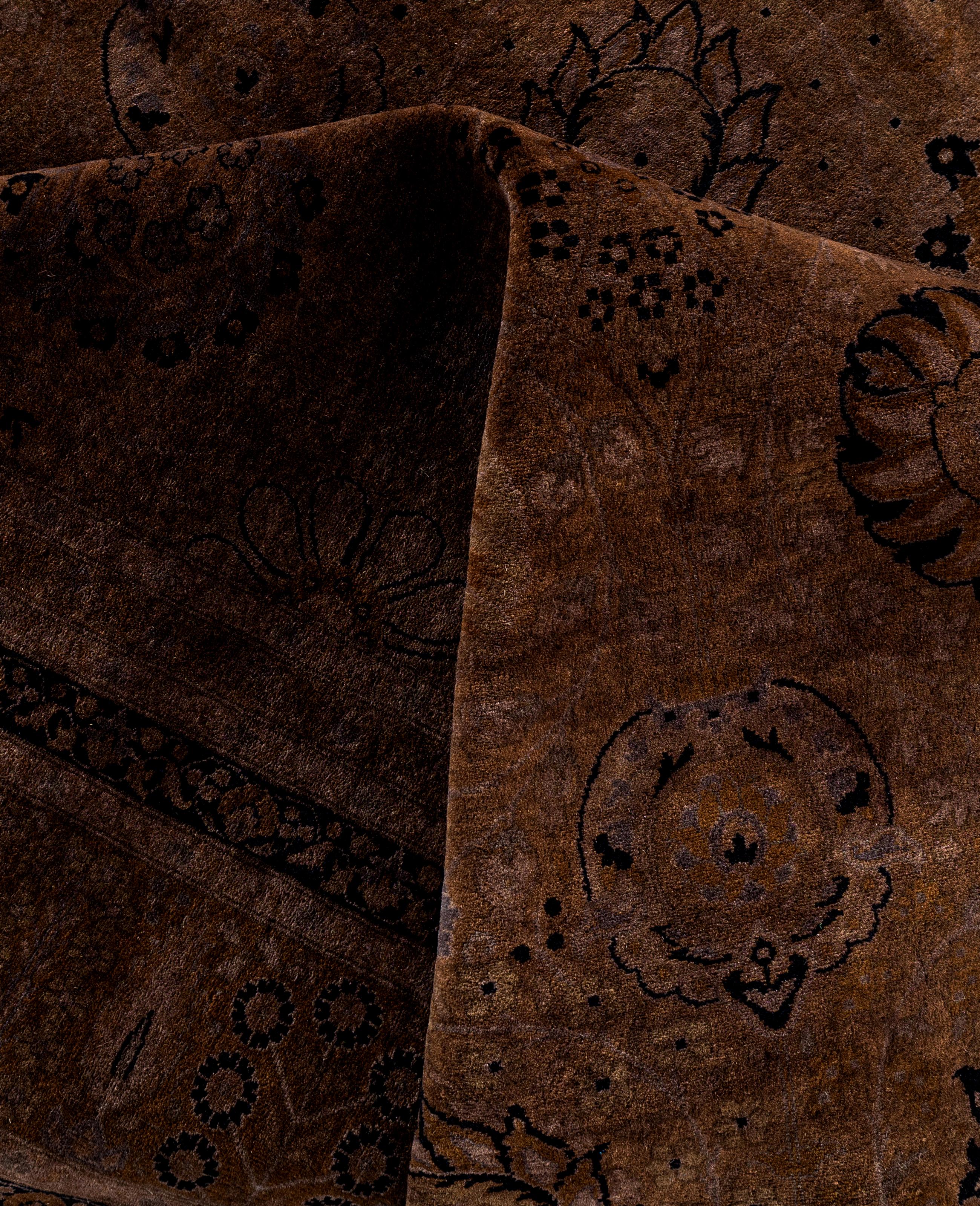 Laine Tapis de sol en laine marron Overdyed One-of-a-Kind 9' 3