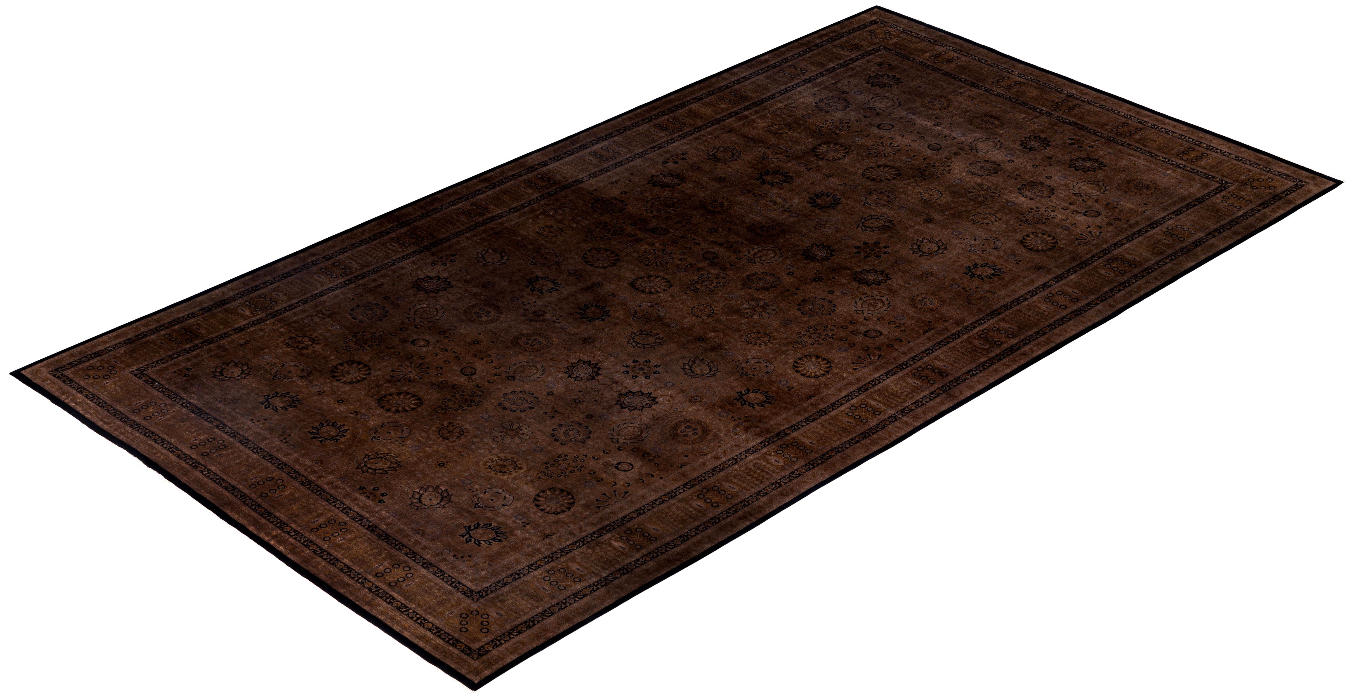 Tapis de sol en laine marron Overdyed One-of-a-Kind 9' 3