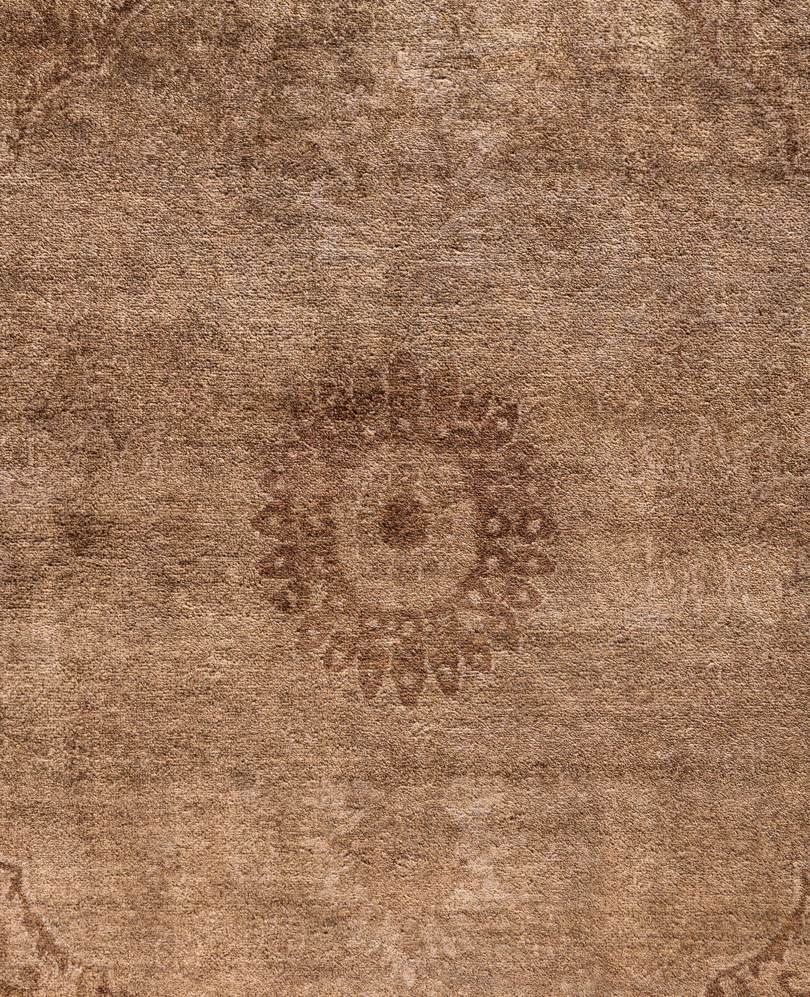 Pakistanais Tapis de sol en laine marron Overdyed One-of-a-Kind 9' 4