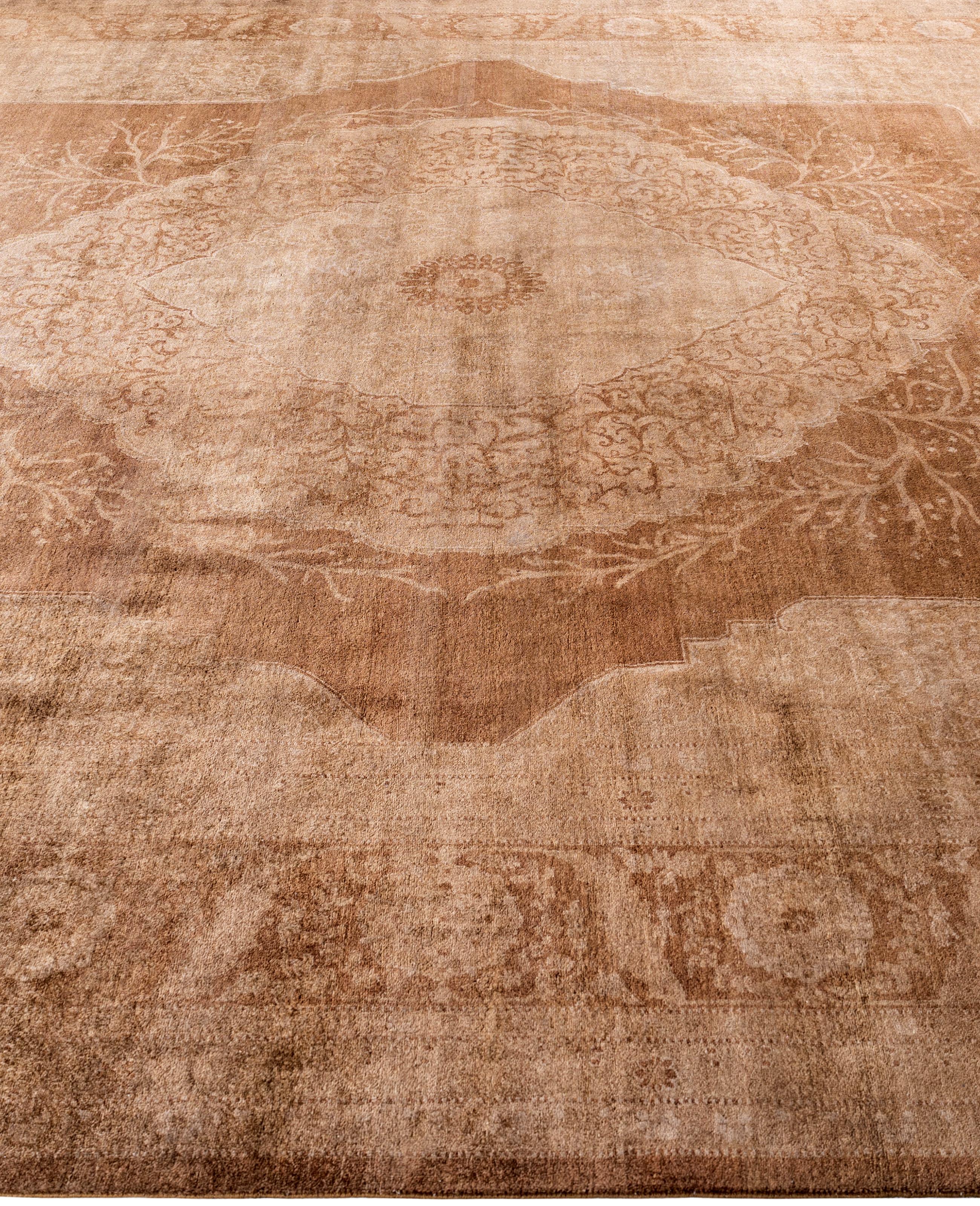 Noué à la main Tapis de sol en laine marron Overdyed One-of-a-Kind 9' 4