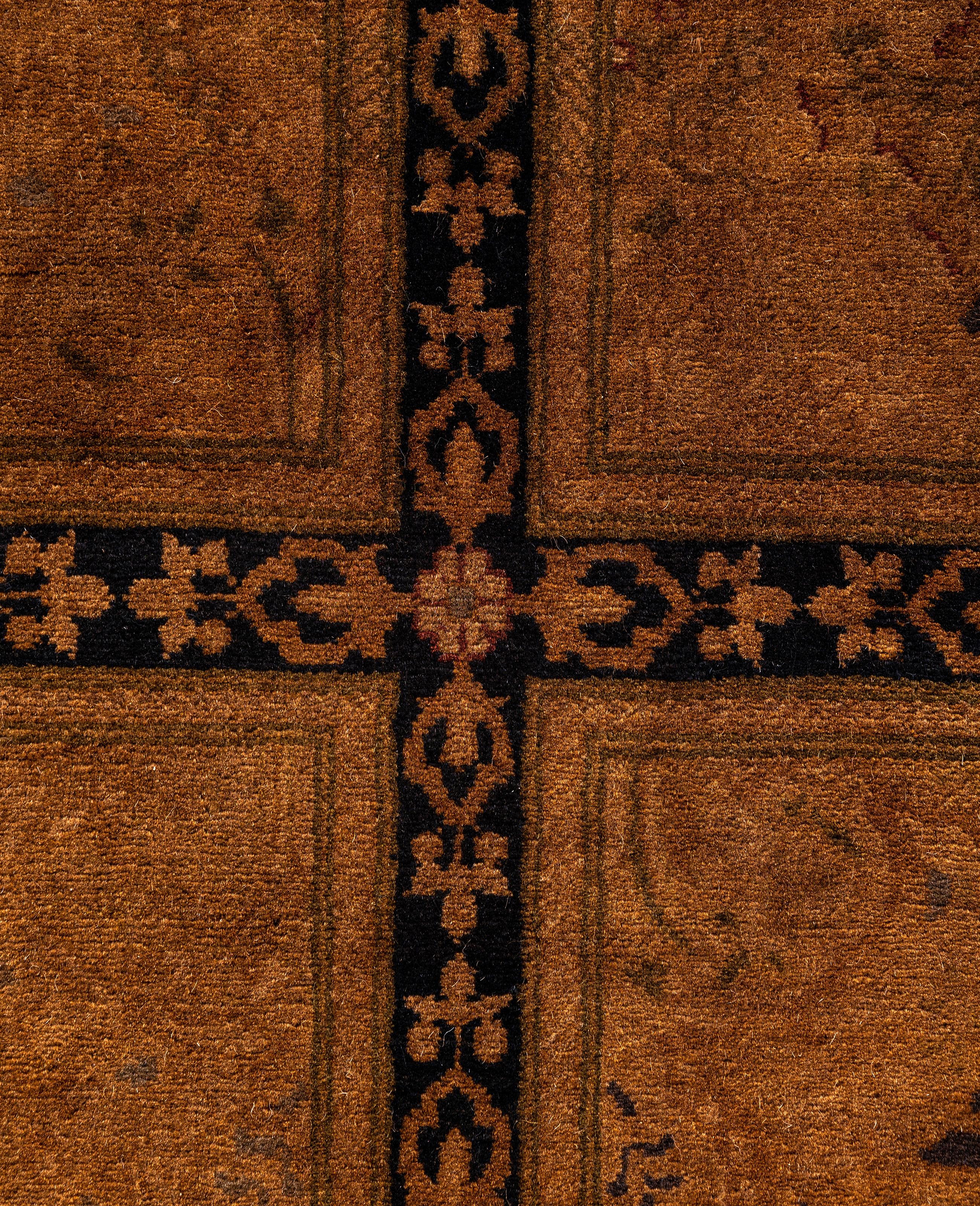 Pakistani Overdyed One-of-a-Kind Wool Brown Octagon Area Rug 7' 1