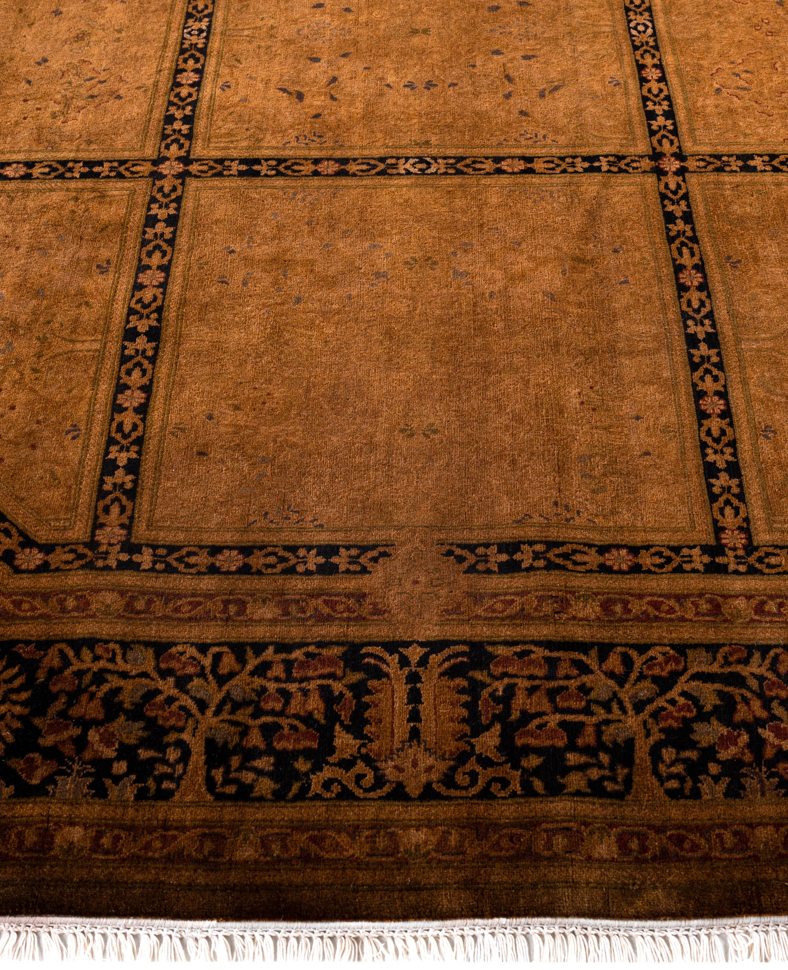 Hand-Knotted Overdyed One-of-a-Kind Wool Brown Octagon Area Rug 7' 1