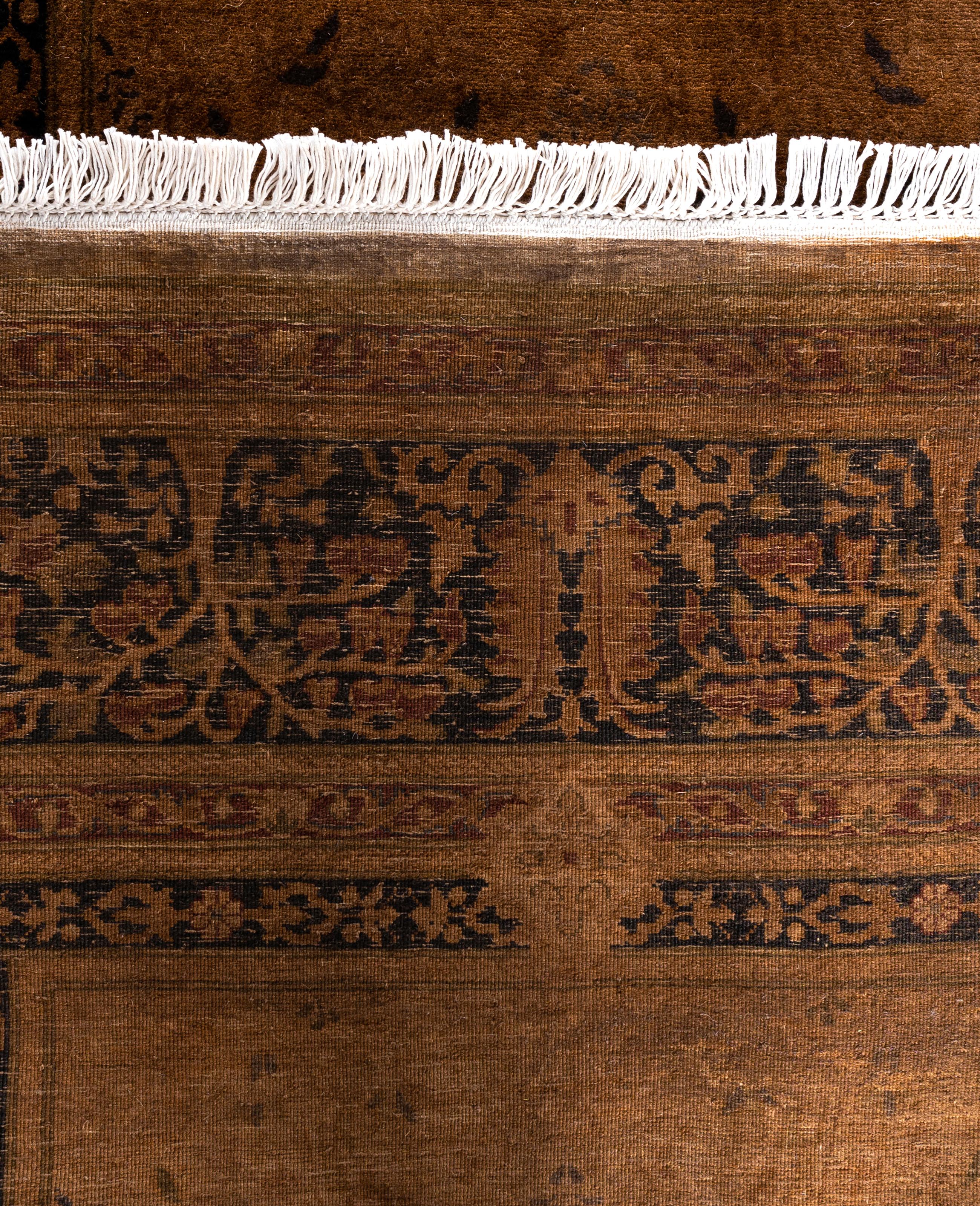 Overdyed One-of-a-Kind Wool Brown Octagon Area Rug 7' 1