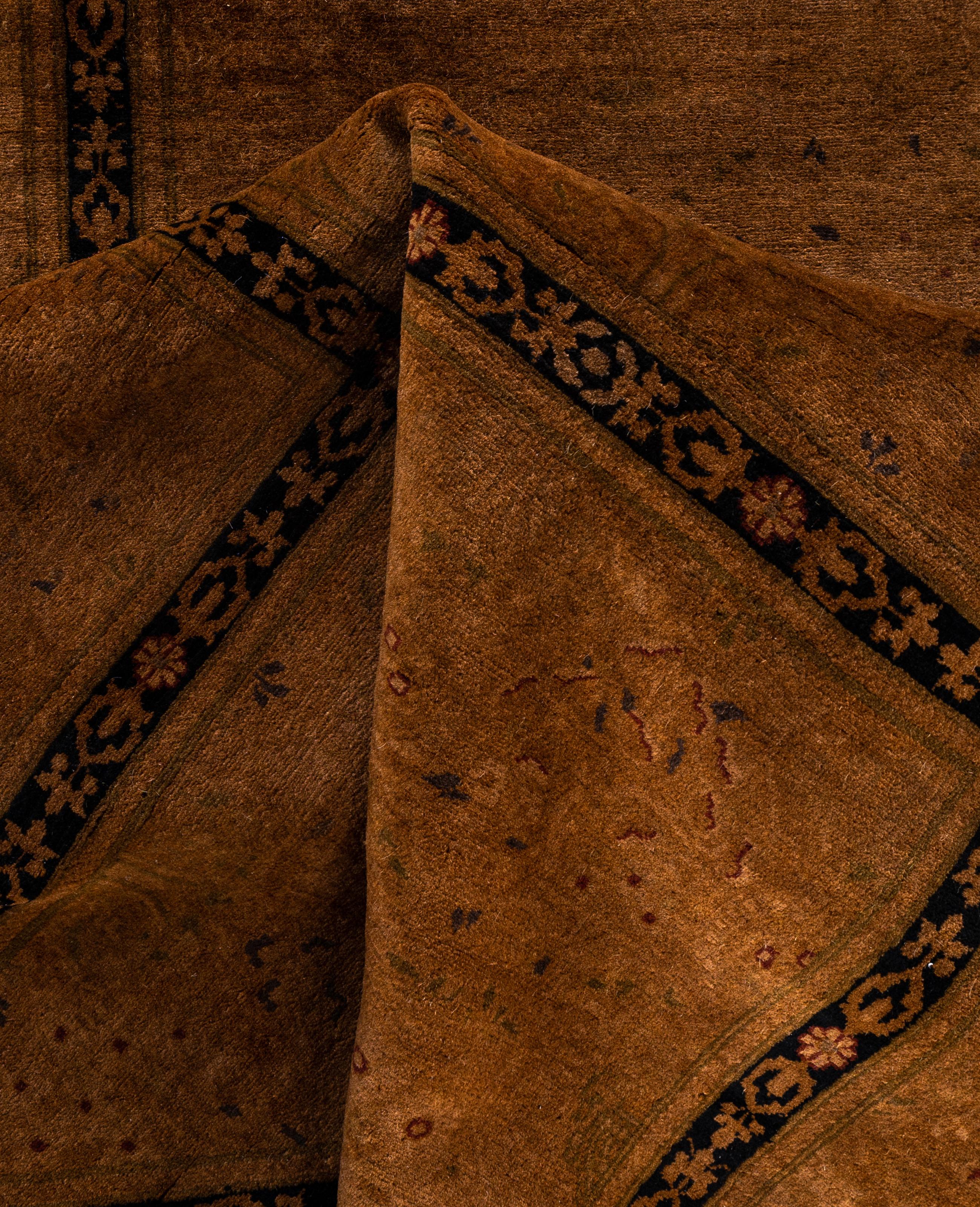 Overdyed One-of-a-Kind Wool Brown Octagon Area Rug 7' 1