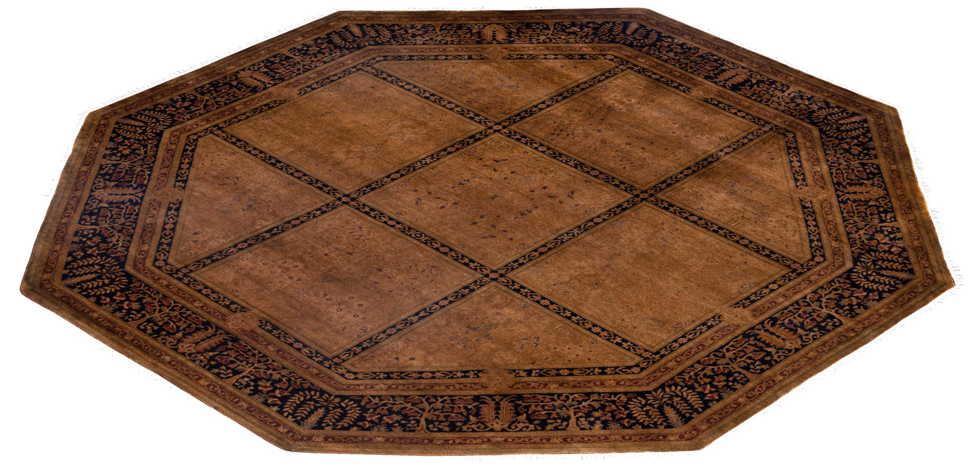 Overdyed One-of-a-Kind Wool Brown Octagon Area Rug 7' 1