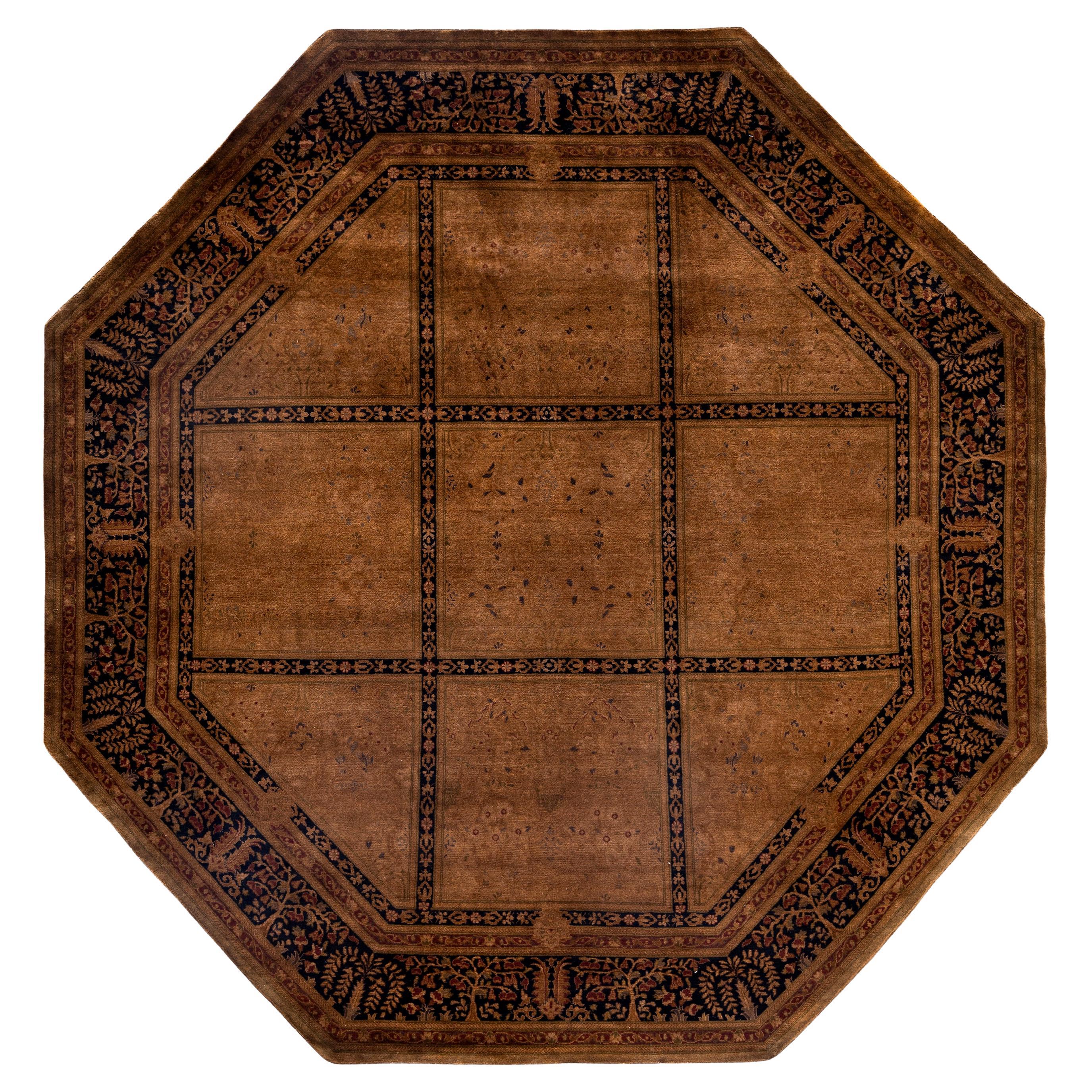 Overdyed One-of-a-Kind Wool Brown Octagon Area Rug 7' 1" x 7' 1" For Sale