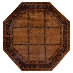 Overdyed One-of-a-Kind Wool Brown Octagon Area Rug 7' 1" x 7' 1"