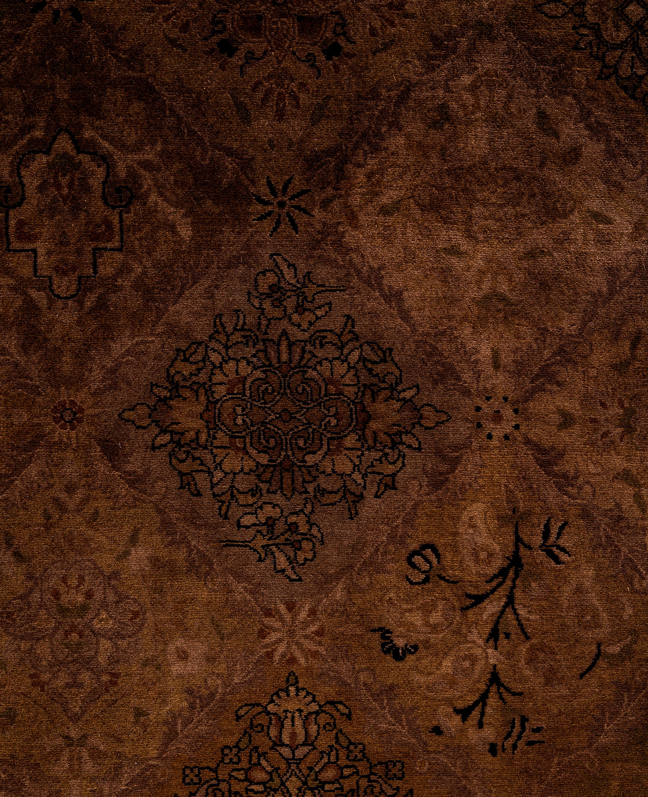 Pakistani Overdyed One-of-a-Kind Wool Brown Octagon Area Rug 8' 1