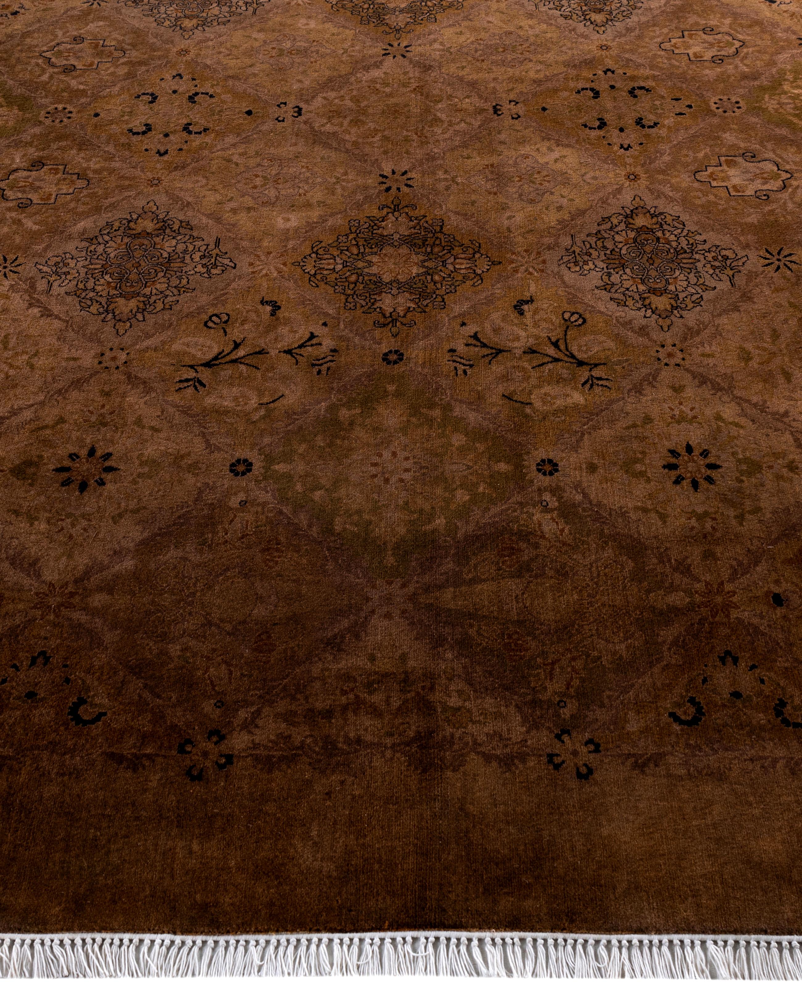 Hand-Knotted Overdyed One-of-a-Kind Wool Brown Octagon Area Rug 8' 1
