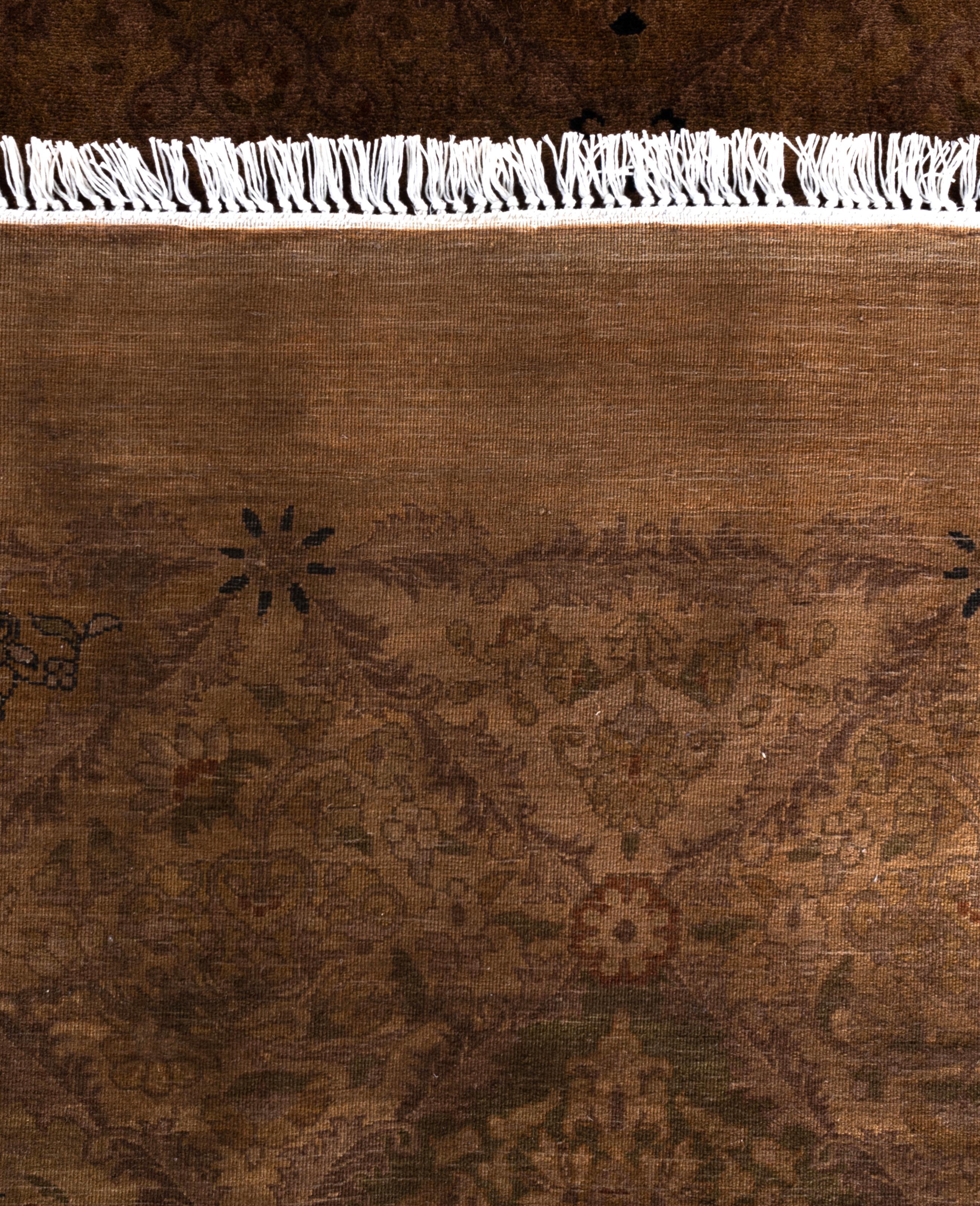 Overdyed One-of-a-Kind Wool Brown Octagon Area Rug 8' 1