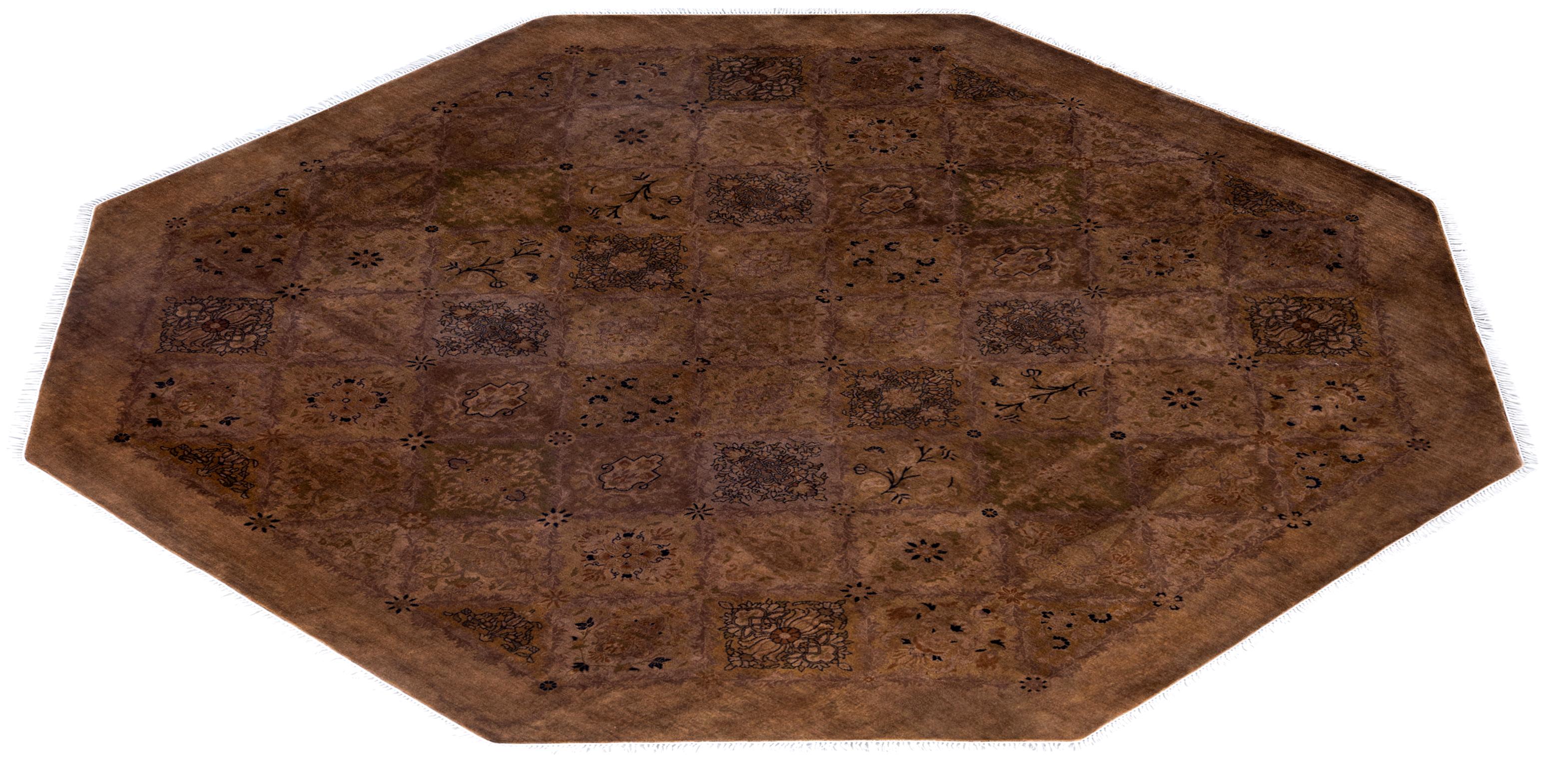 Overdyed One-of-a-Kind Wool Brown Octagon Area Rug 8' 1