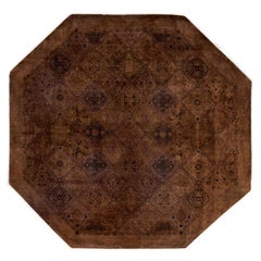 Overdyed One-of-a-Kind Wool Brown Octagon Area Rug 8' 1" x 8' 1"